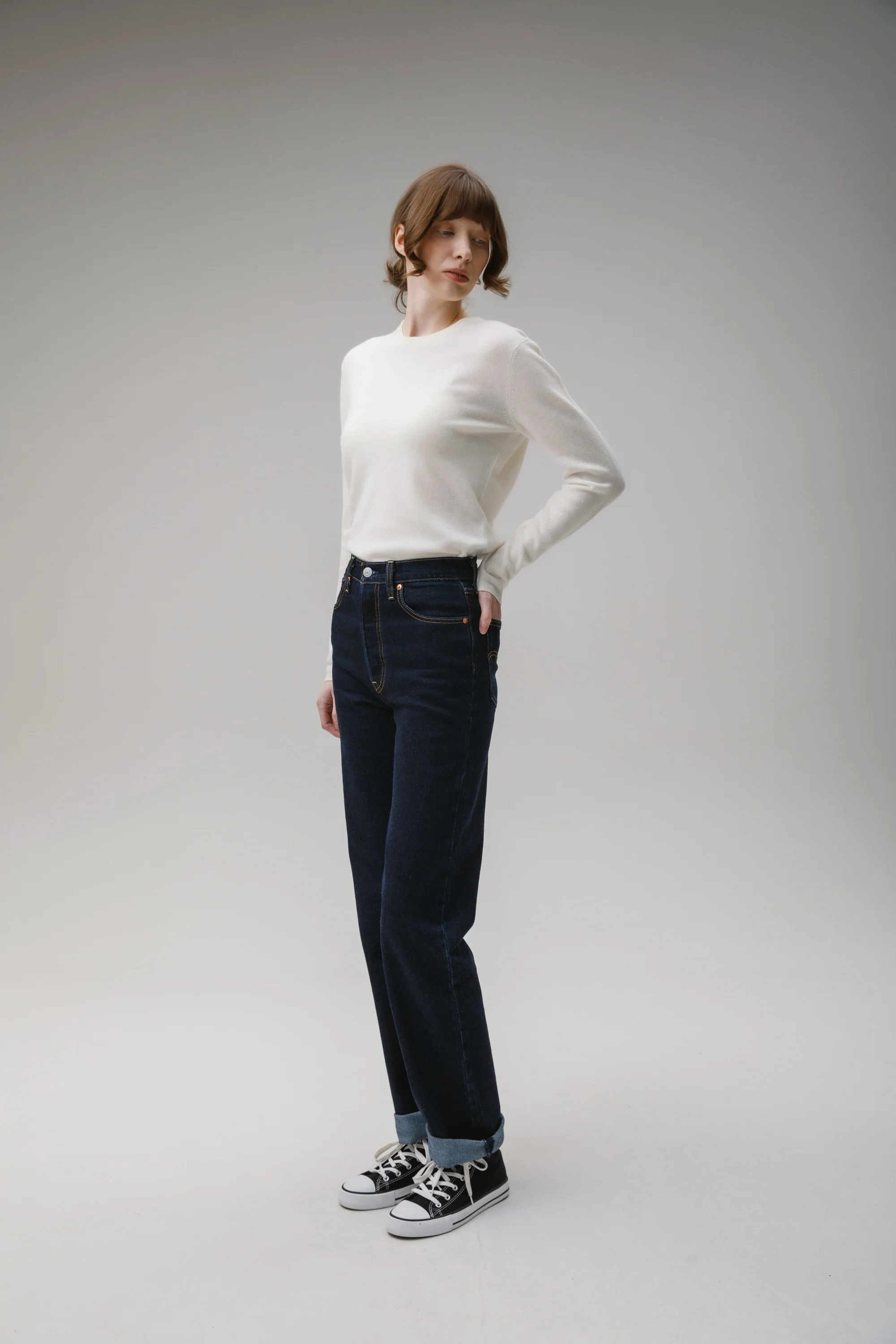 Women's Cashmere Crew Neck Jumper - Soft Cream - Image 3