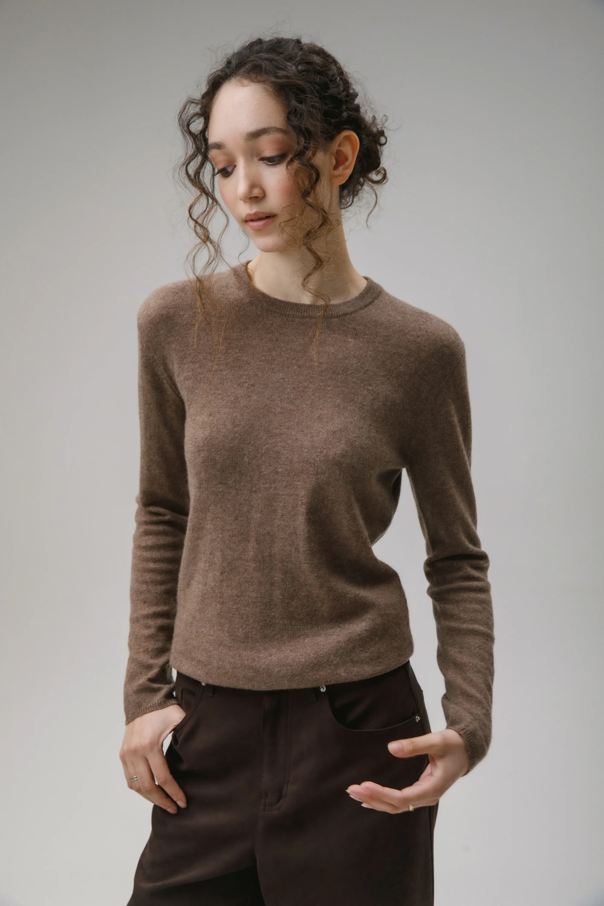 Women's Cashmere Crew Neck Jumper - Squirrel - Image 3