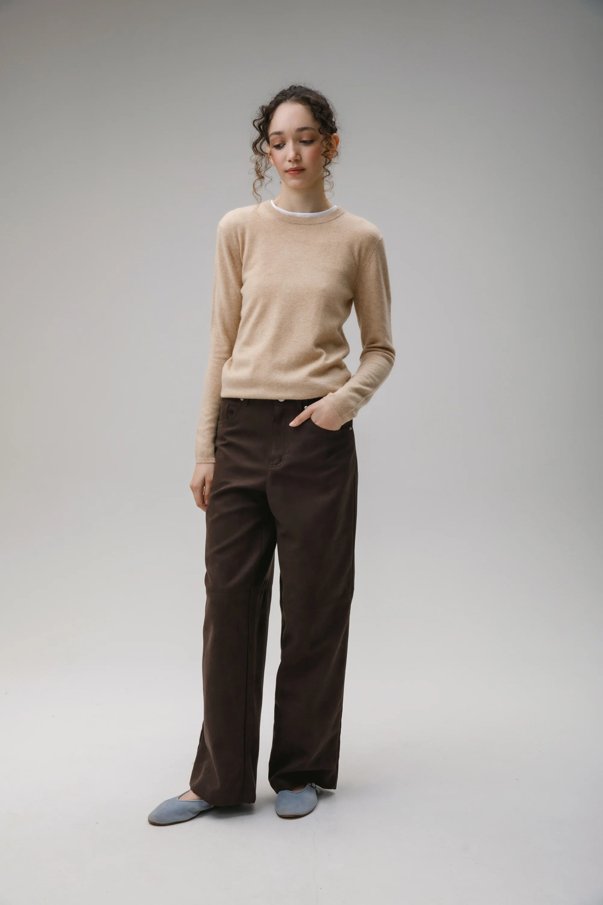 Women's Cashmere Crew Neck Jumper - Vicuna - Image 2