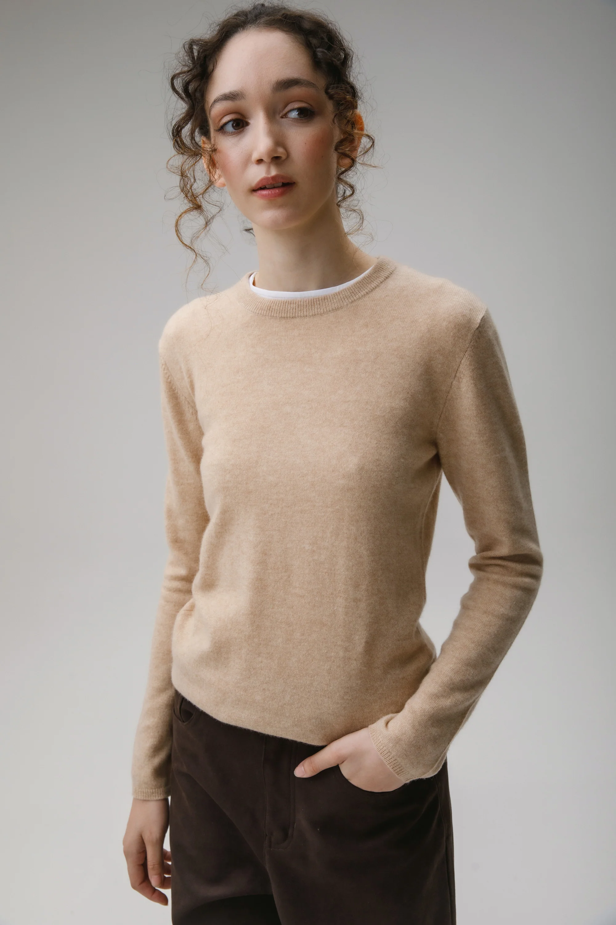 Women's Cashmere Crew Neck Jumper - Vicuna - Image 4