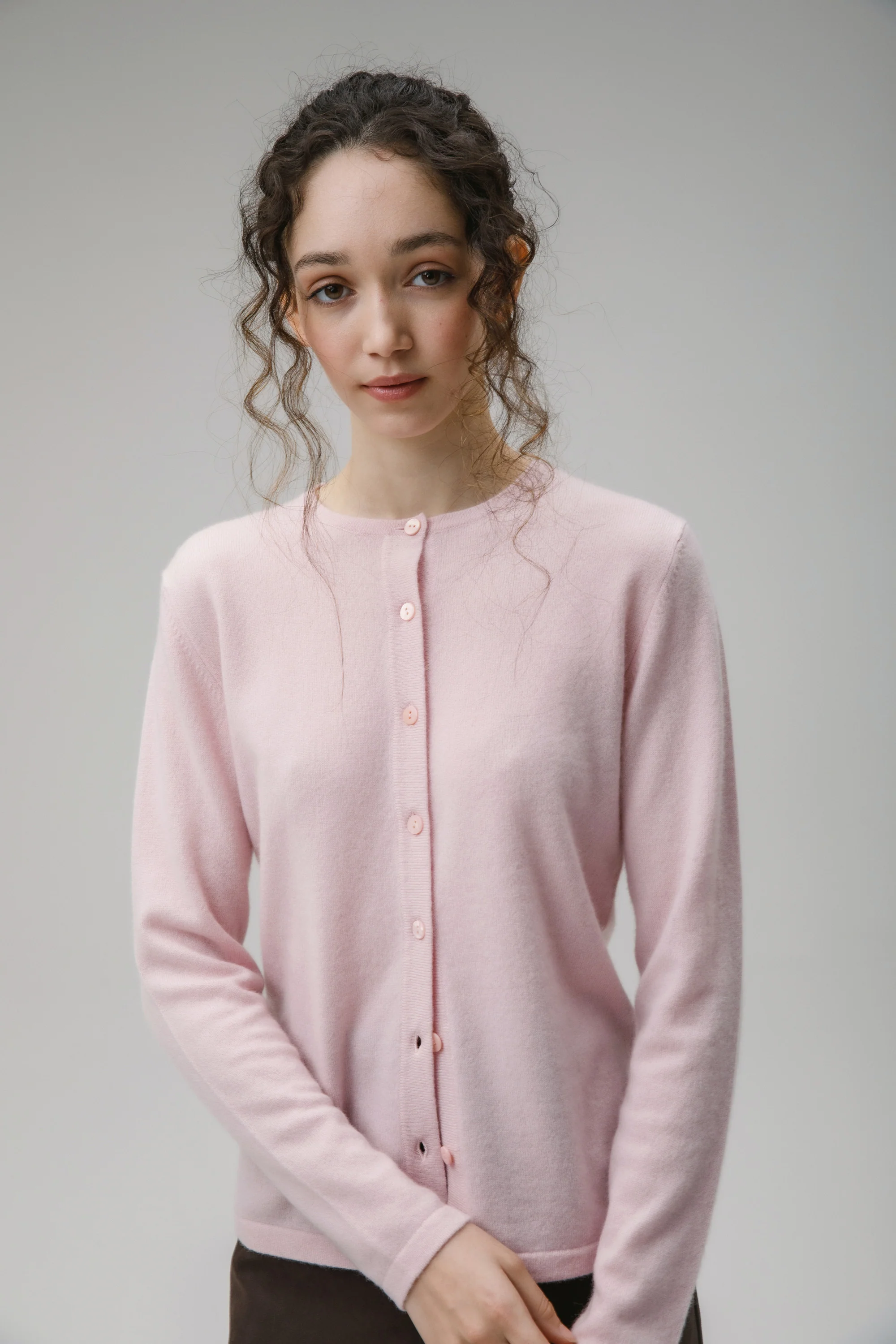 Women's Cashmere High Button Cardigan - Pale Lilac