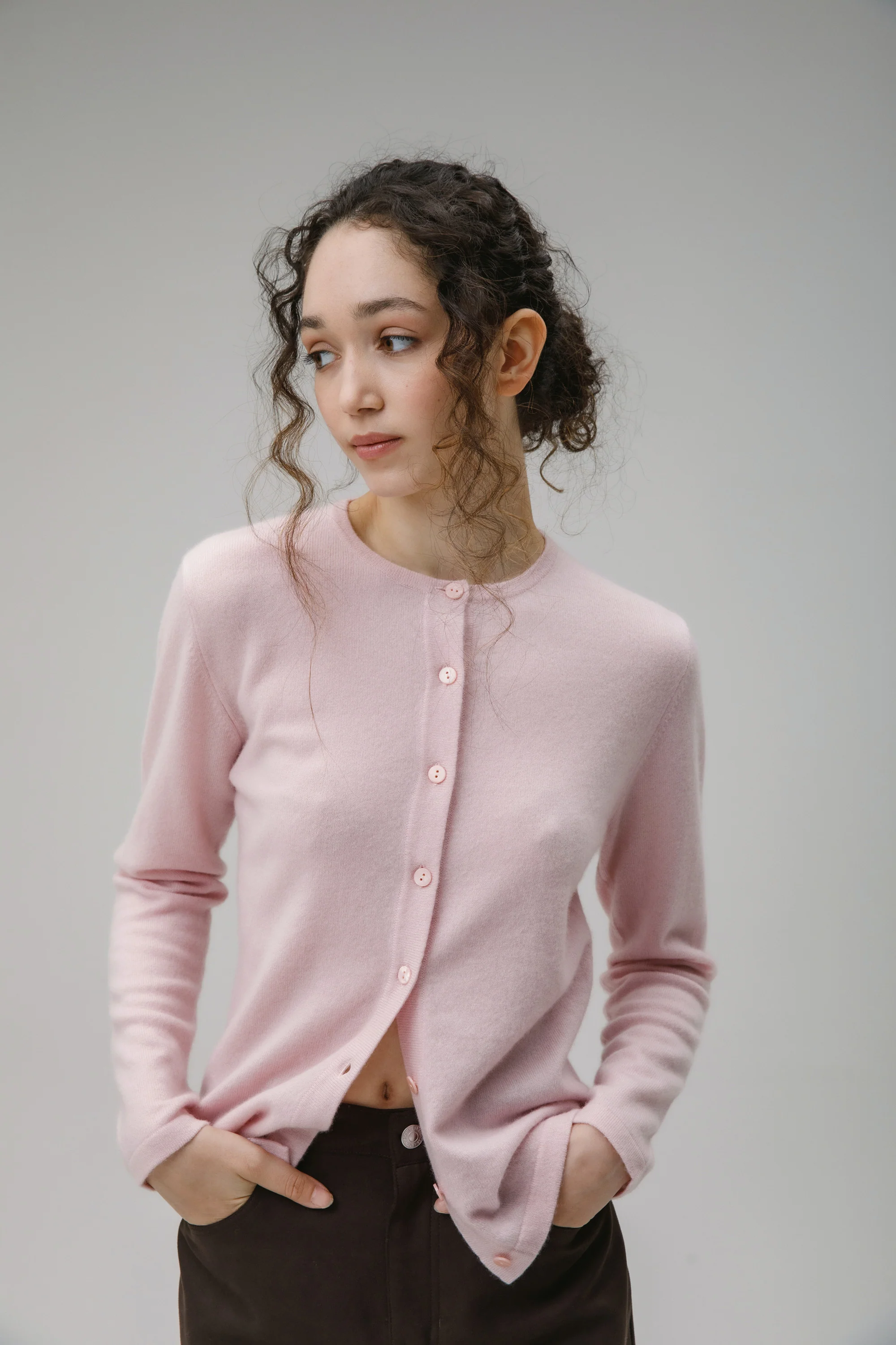 Women's Cashmere High Button Cardigan - Pale Lilac - Image 2