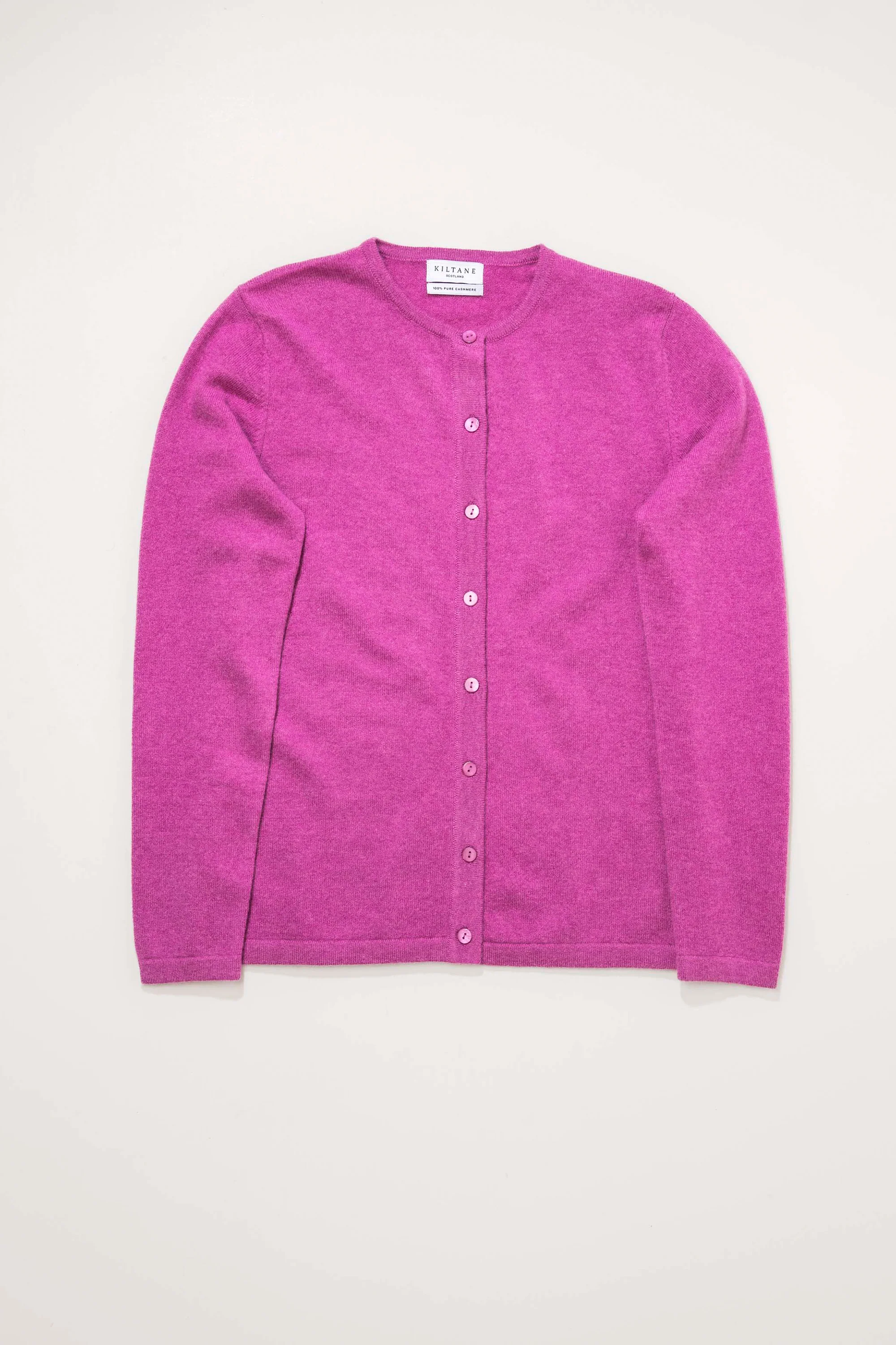 Women's Cashmere High Button Cardigan - Raspberry - Image 2