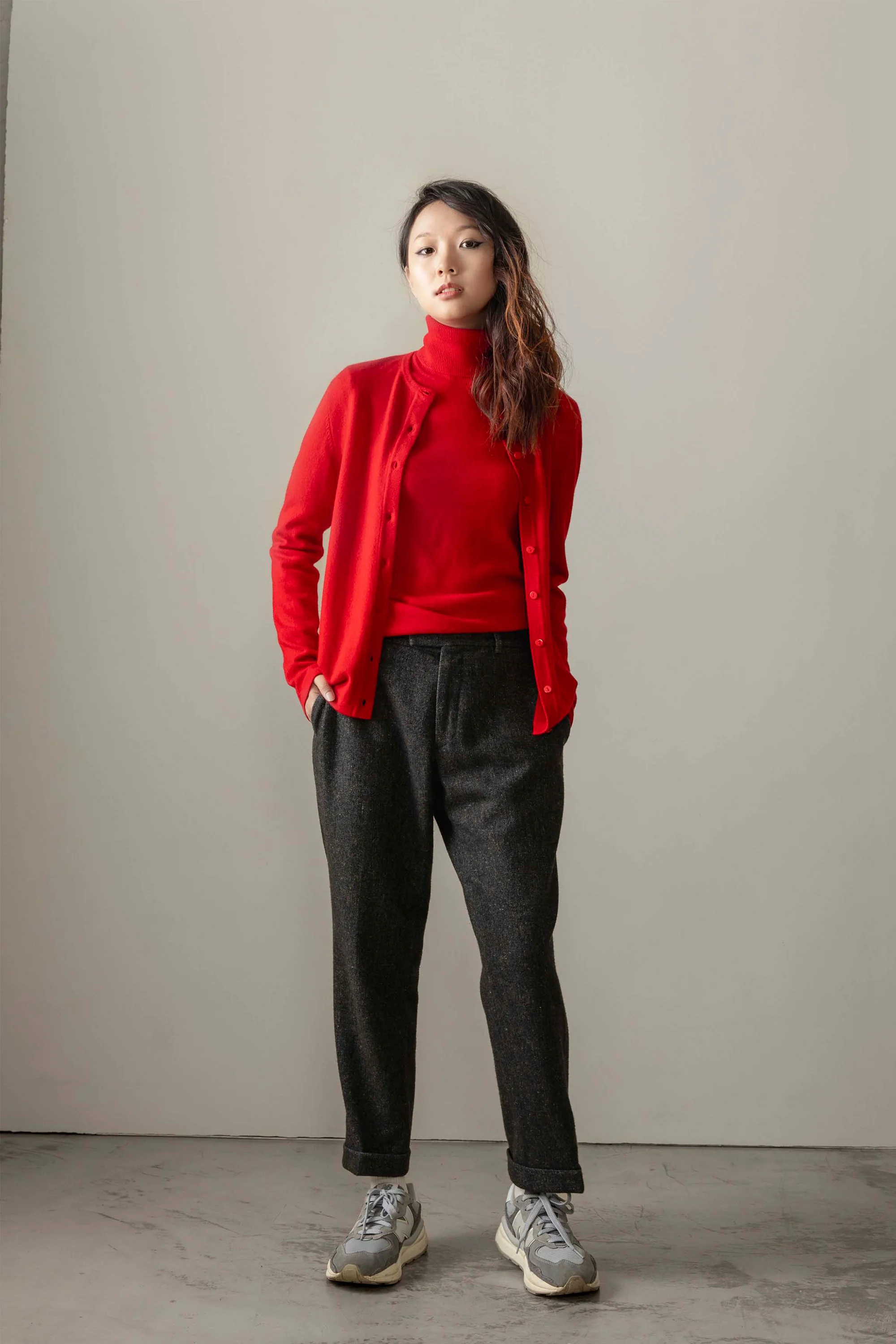 Women's Cashmere High Button Cardigan - Red - Image 2
