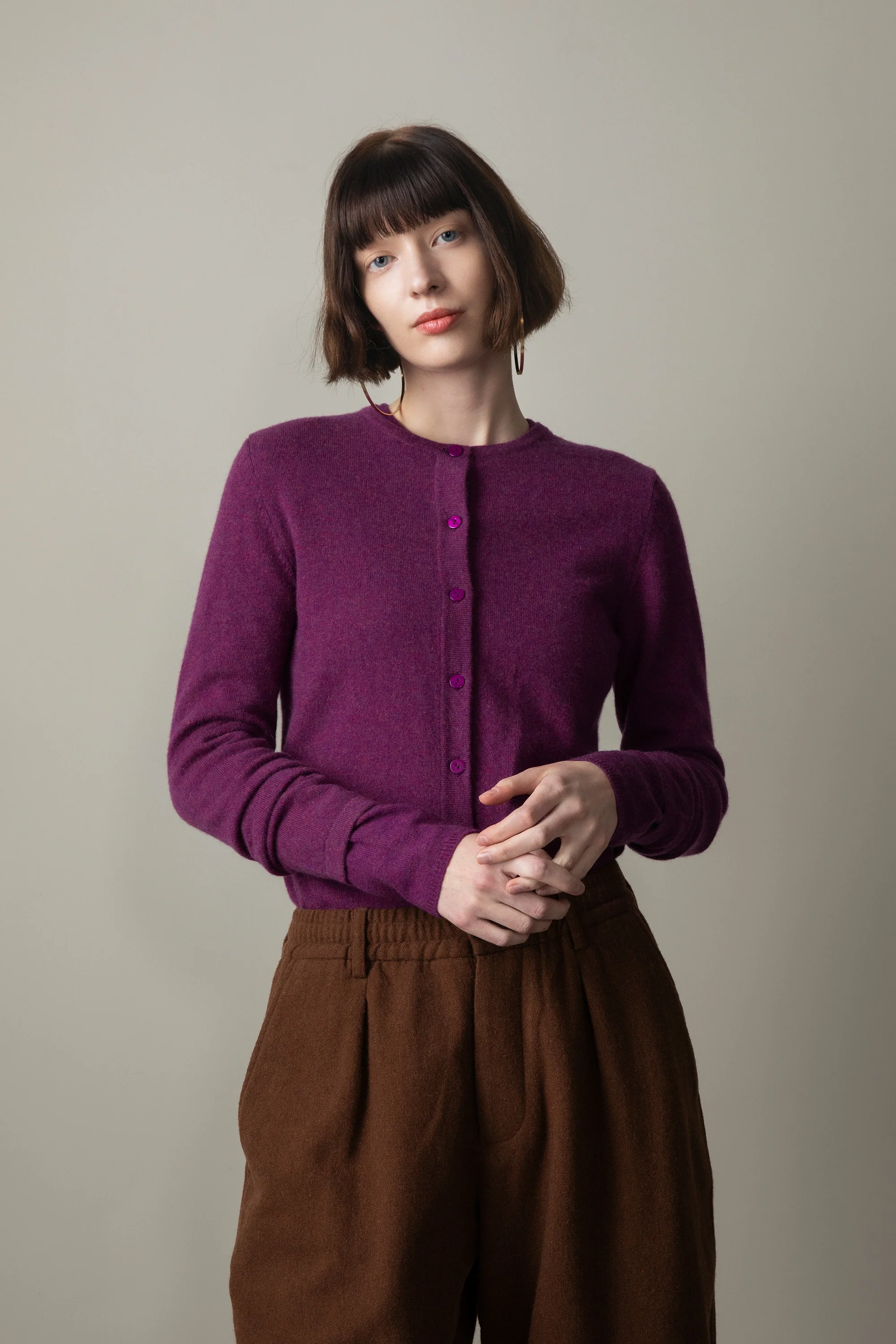 Women's Cashmere High Button Cardigan - Sloeberry - Image 2