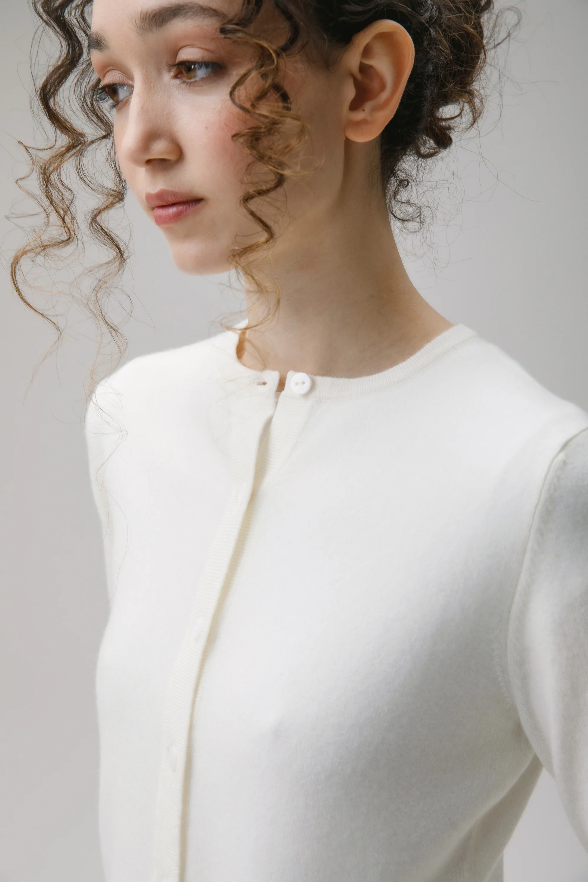 Women's Cashmere High Button Cardigan - Soft Cream - Image 3
