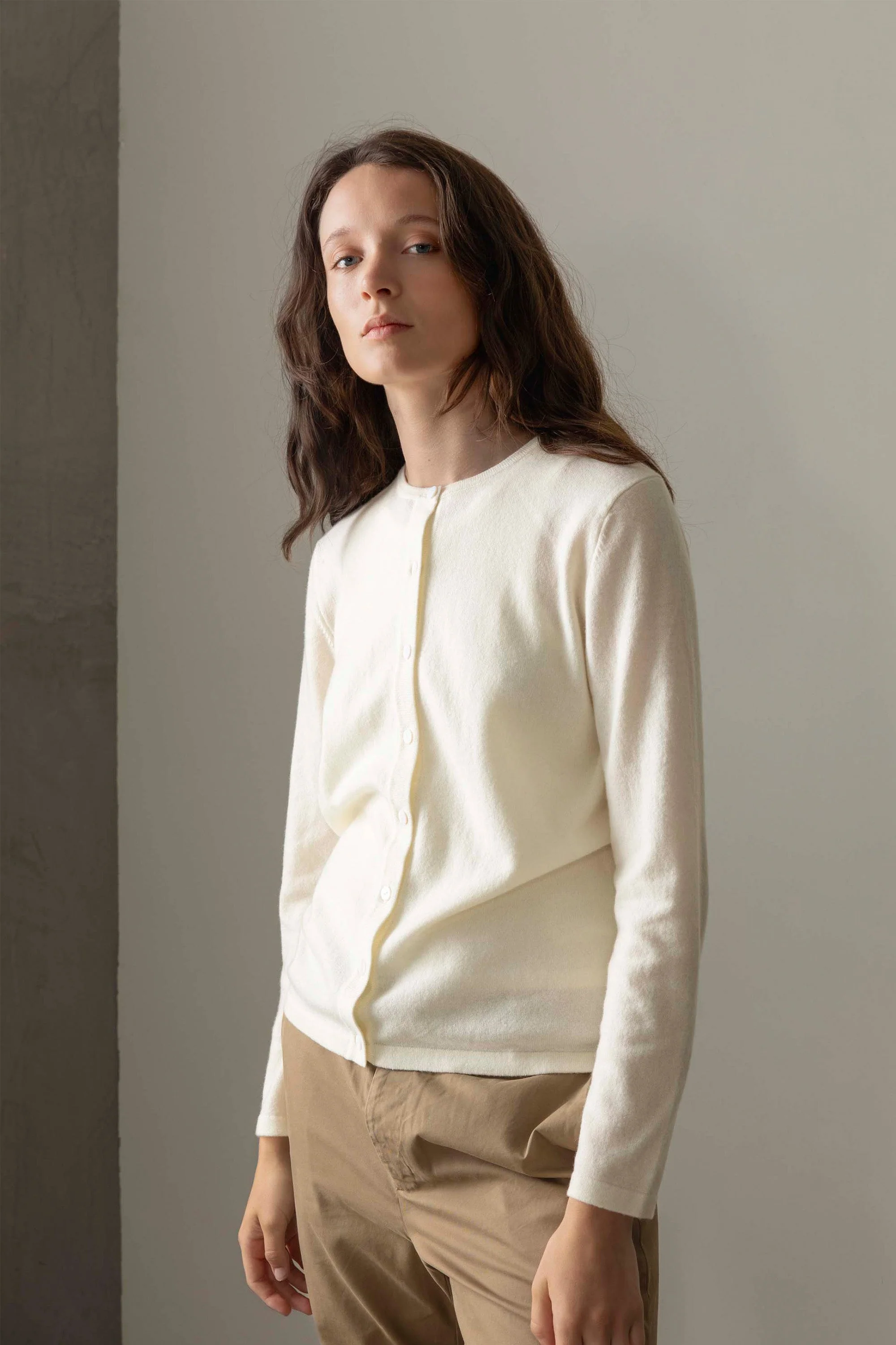 Women's Cashmere High Button Cardigan - Soft Cream - Image 5
