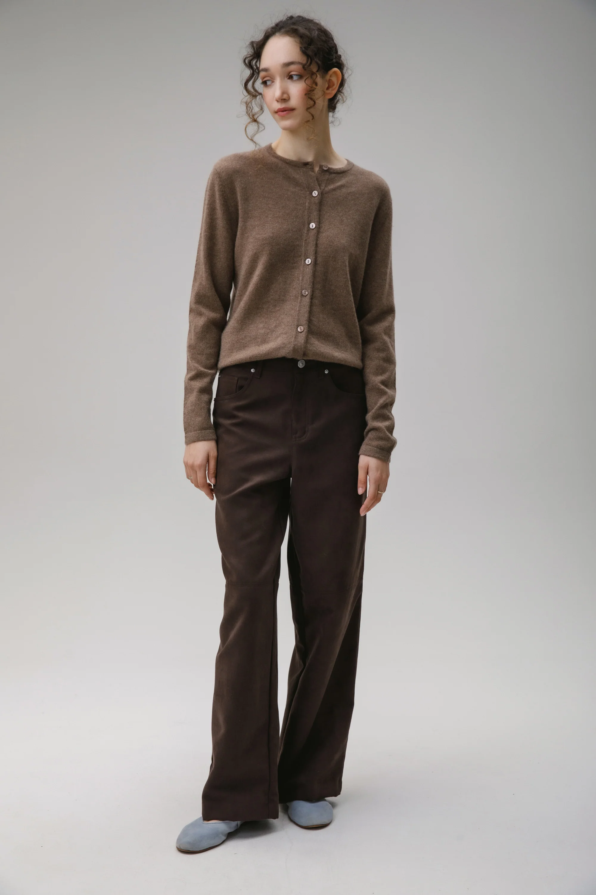 Women's Cashmere High Button Cardigan - Squirrel - Image 3
