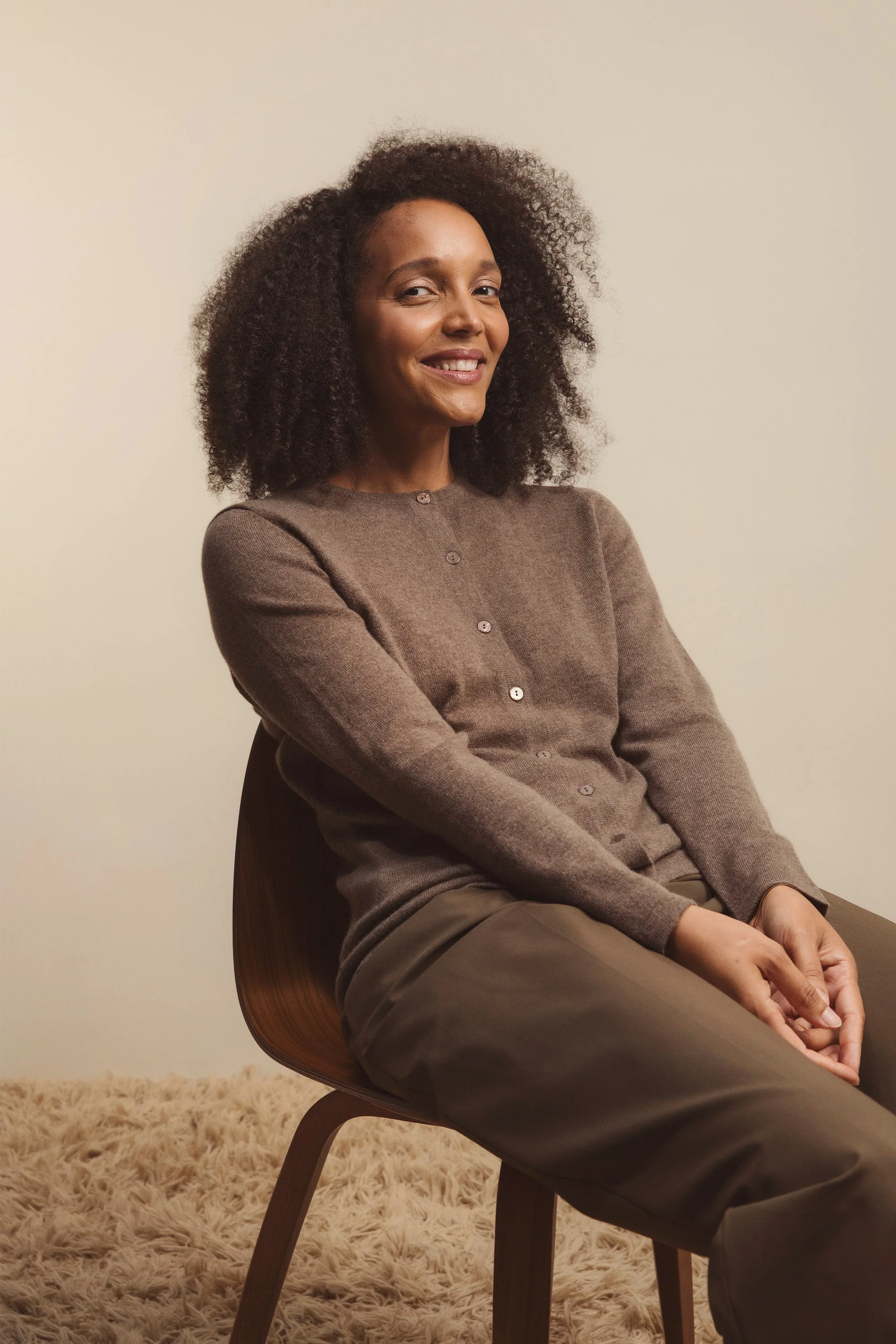 Women's Cashmere High Button Cardigan - Squirrel - Image 6