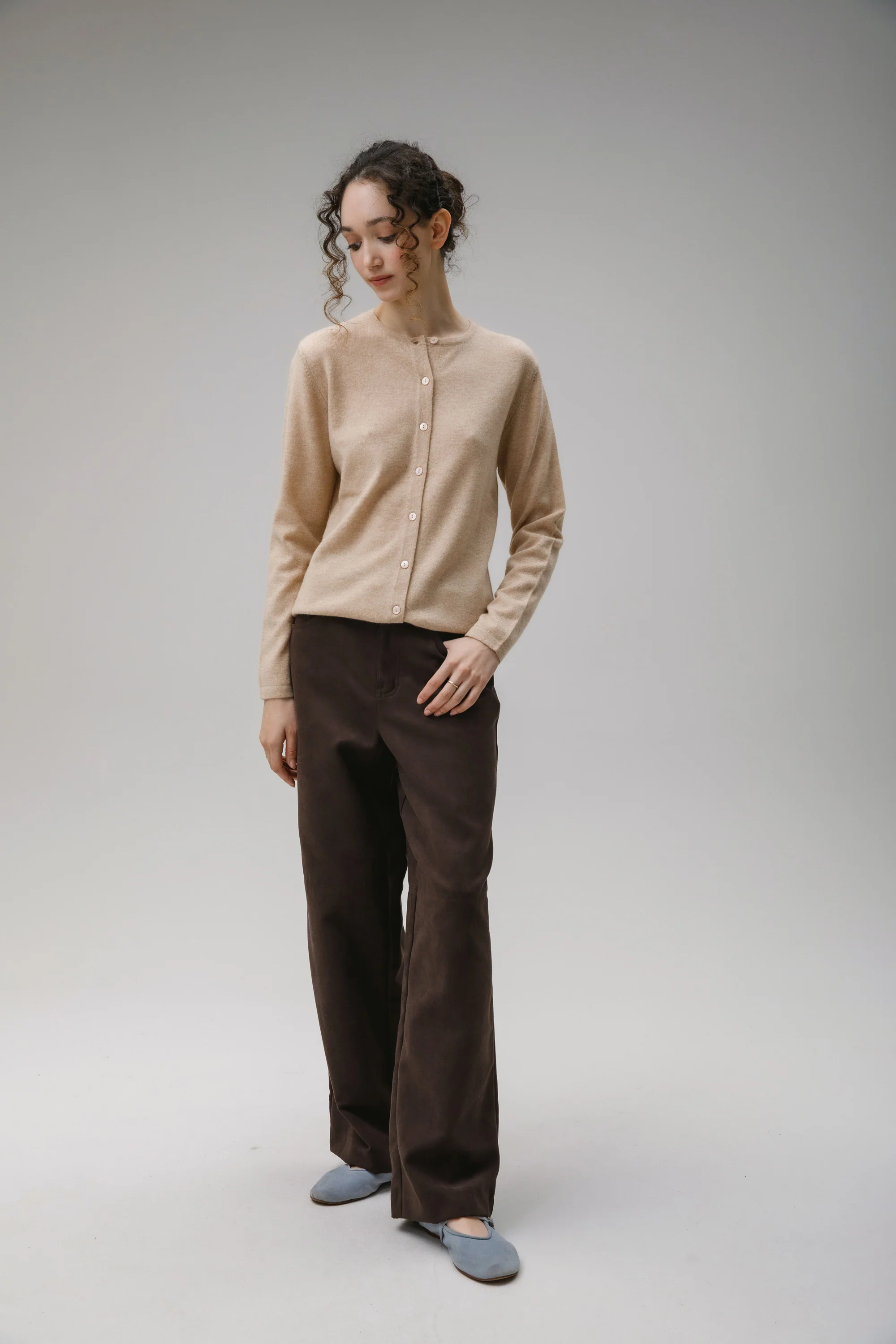 Women's Cashmere High Button Cardigan - Vicuna - Image 2