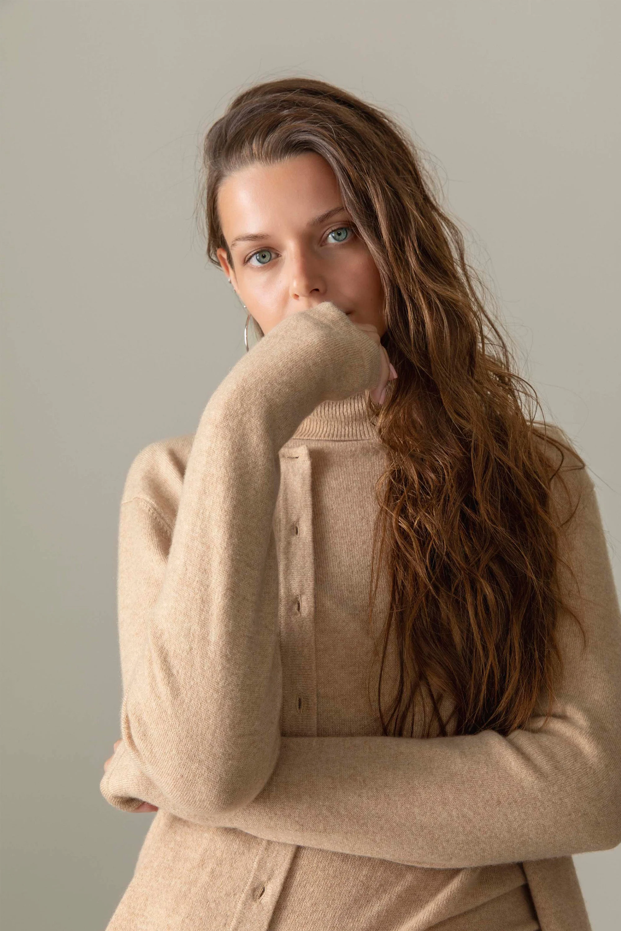 Women's Cashmere High Button Cardigan - Vicuna - Image 5