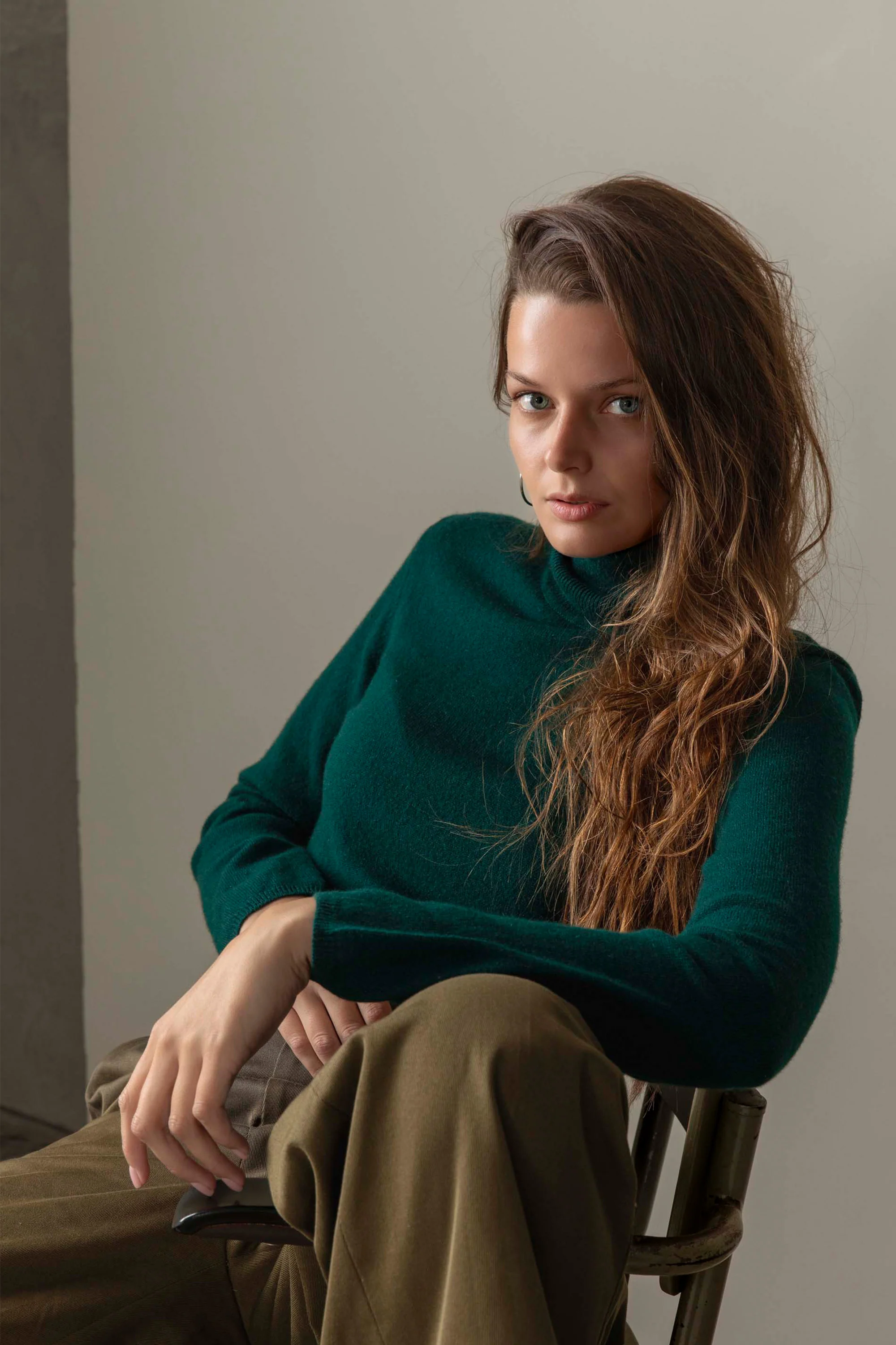 Women's Cashmere Polo Neck Jumper - Forest Green - Image 2