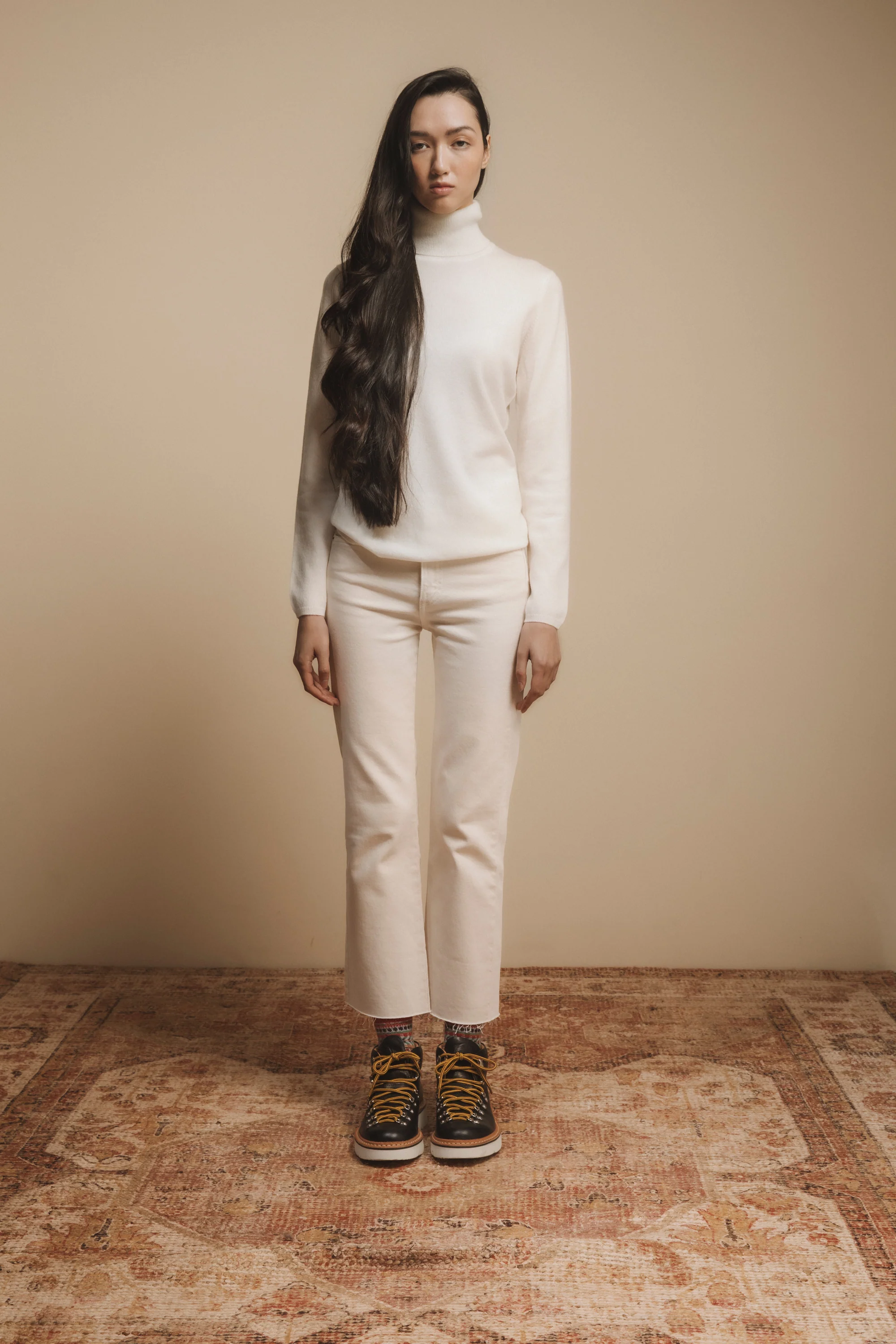 Women's Cashmere Polo Neck Jumper - Soft Cream - Image 3