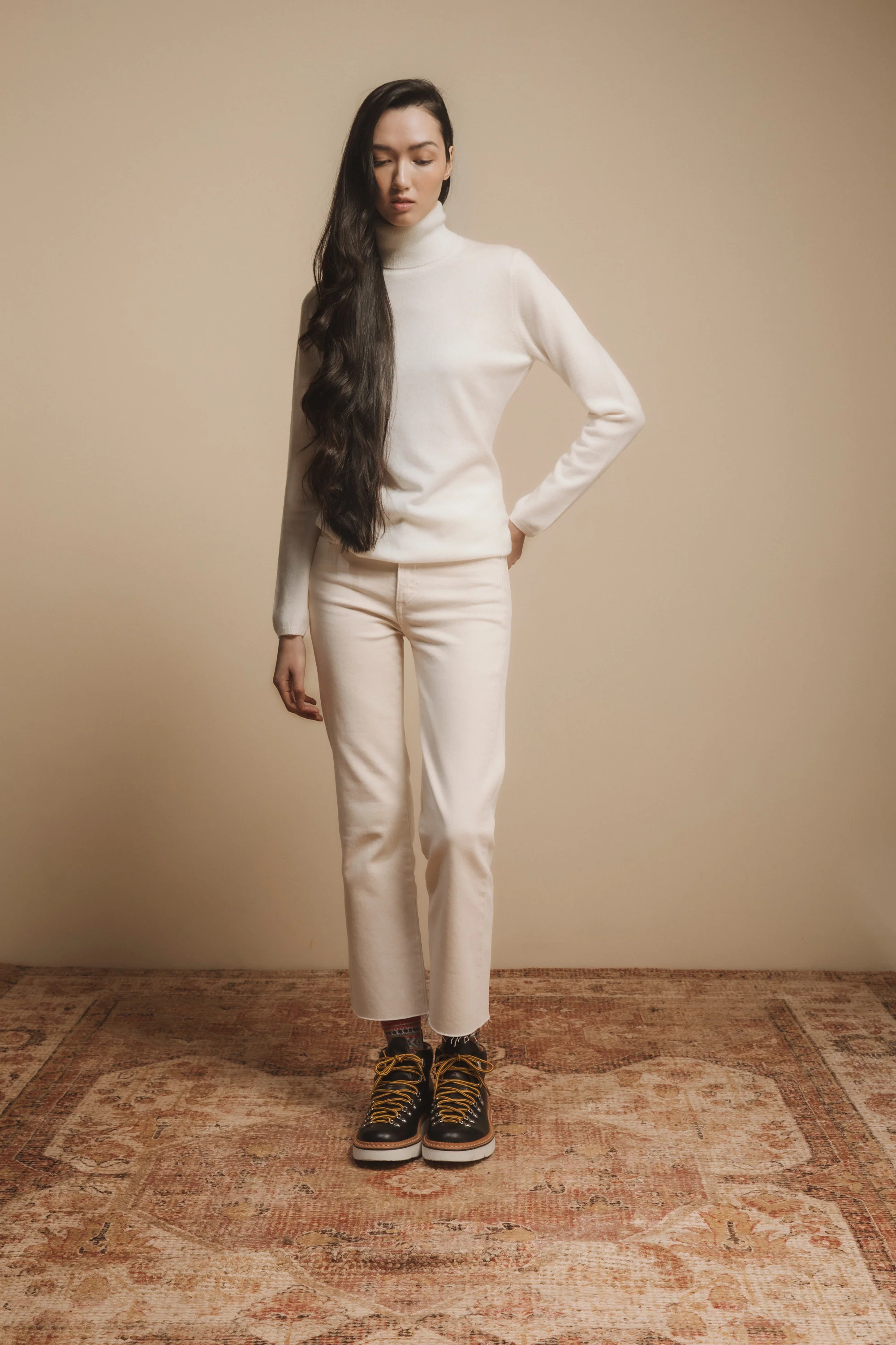 Women's Cashmere Polo Neck Jumper - Soft Cream - Image 4