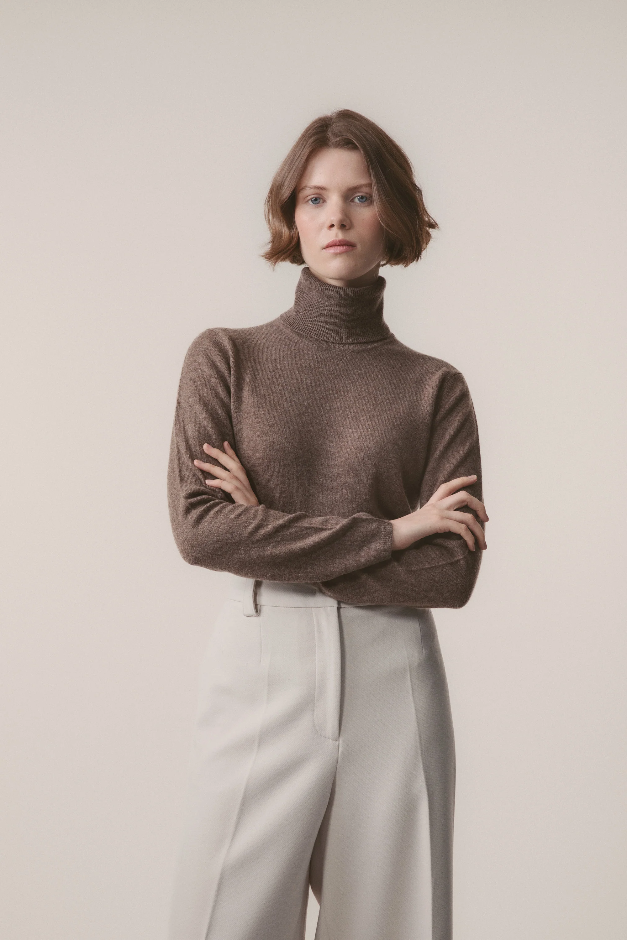 Women's Cashmere Polo Neck Jumper - Squirrel - Image 2