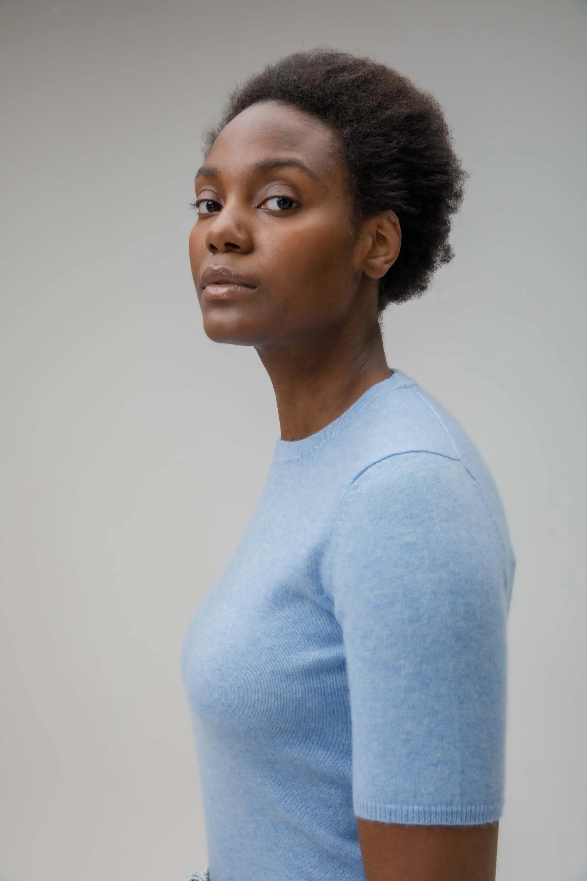 Women's Crew Neck Cashmere T-Shirt  Glacier - Image 2