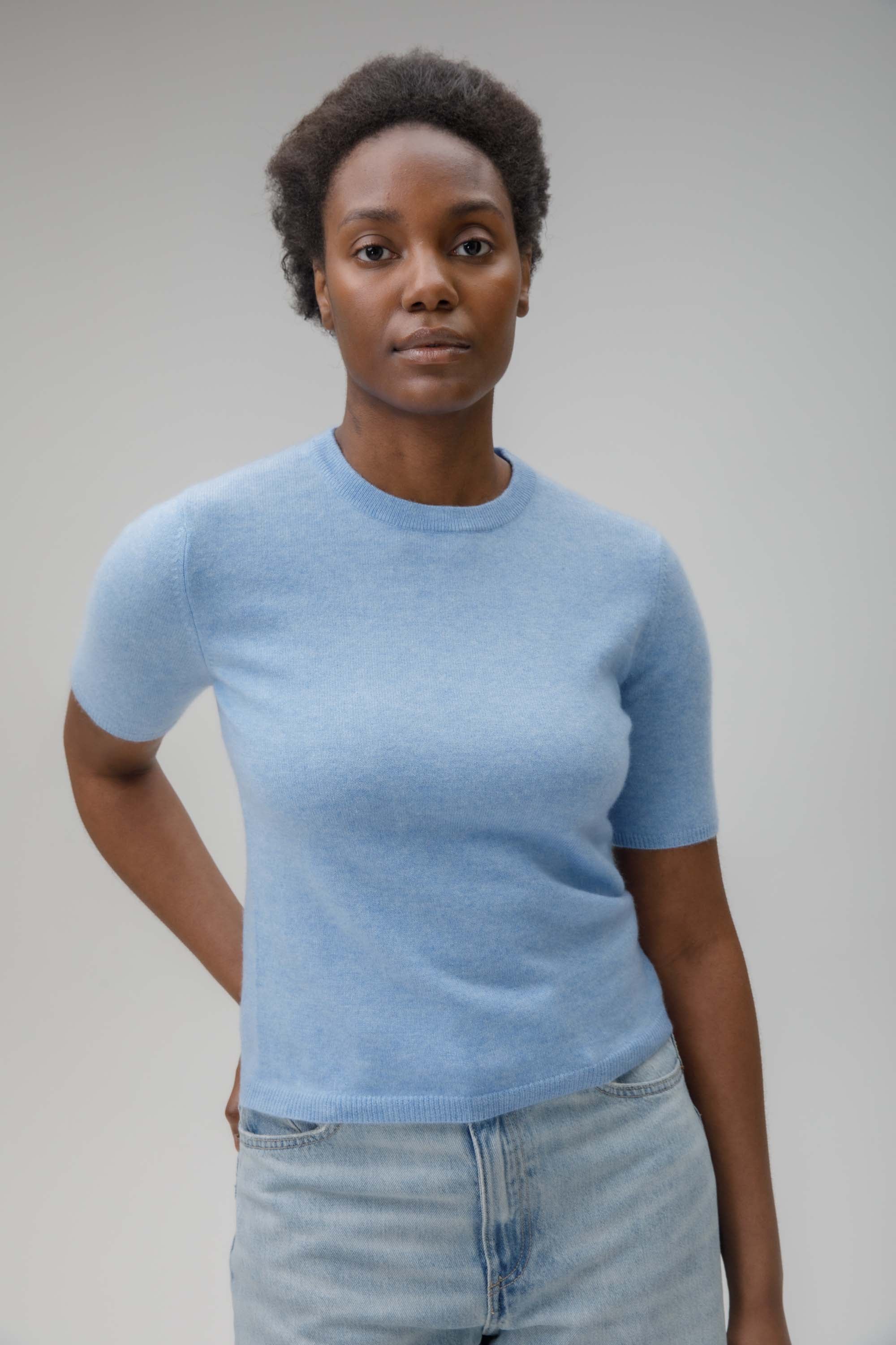 Women's Crew Neck Cashmere T-Shirt  Glacier - Image 3