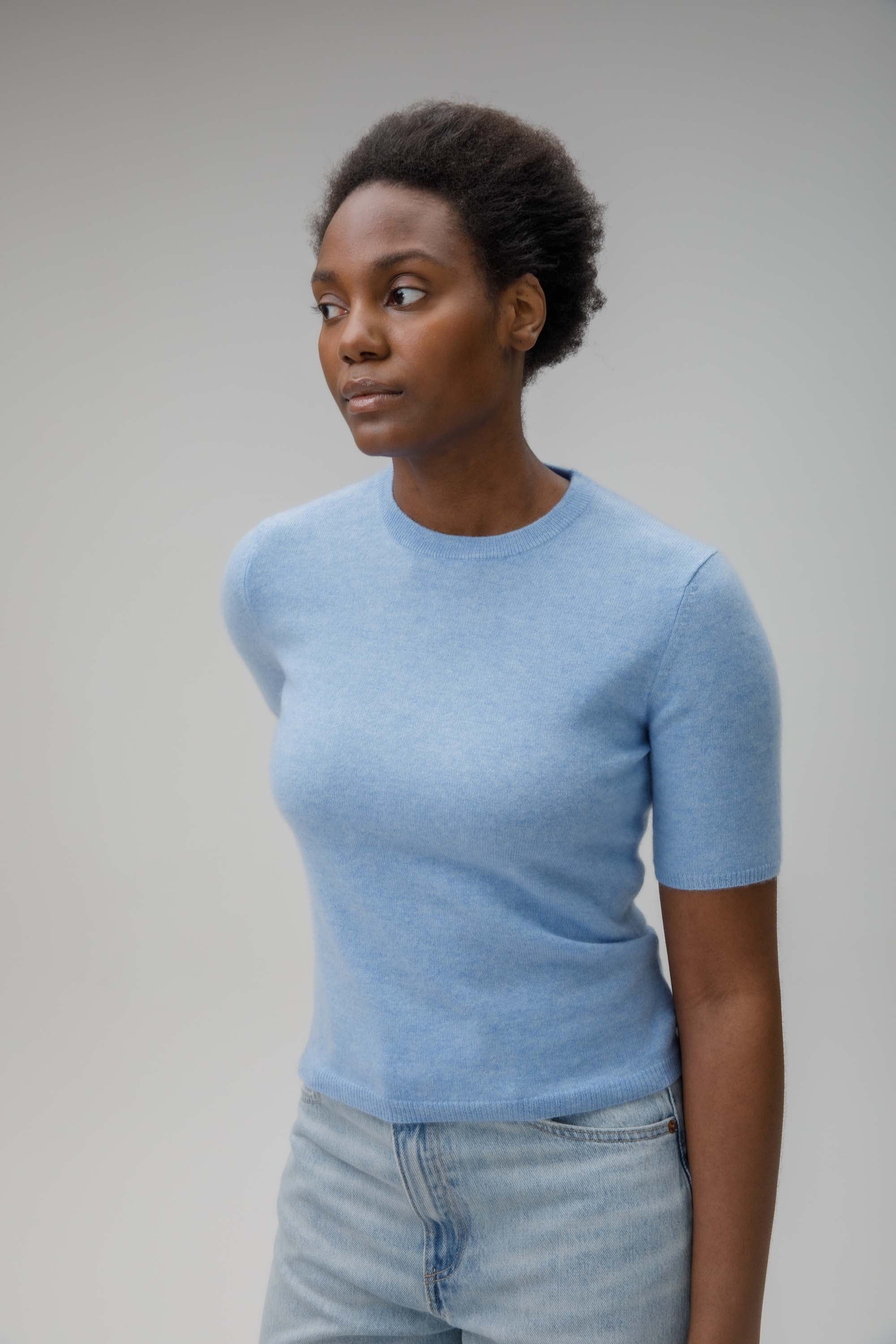 Women's Crew Neck Cashmere T-Shirt  Glacier - Image 4