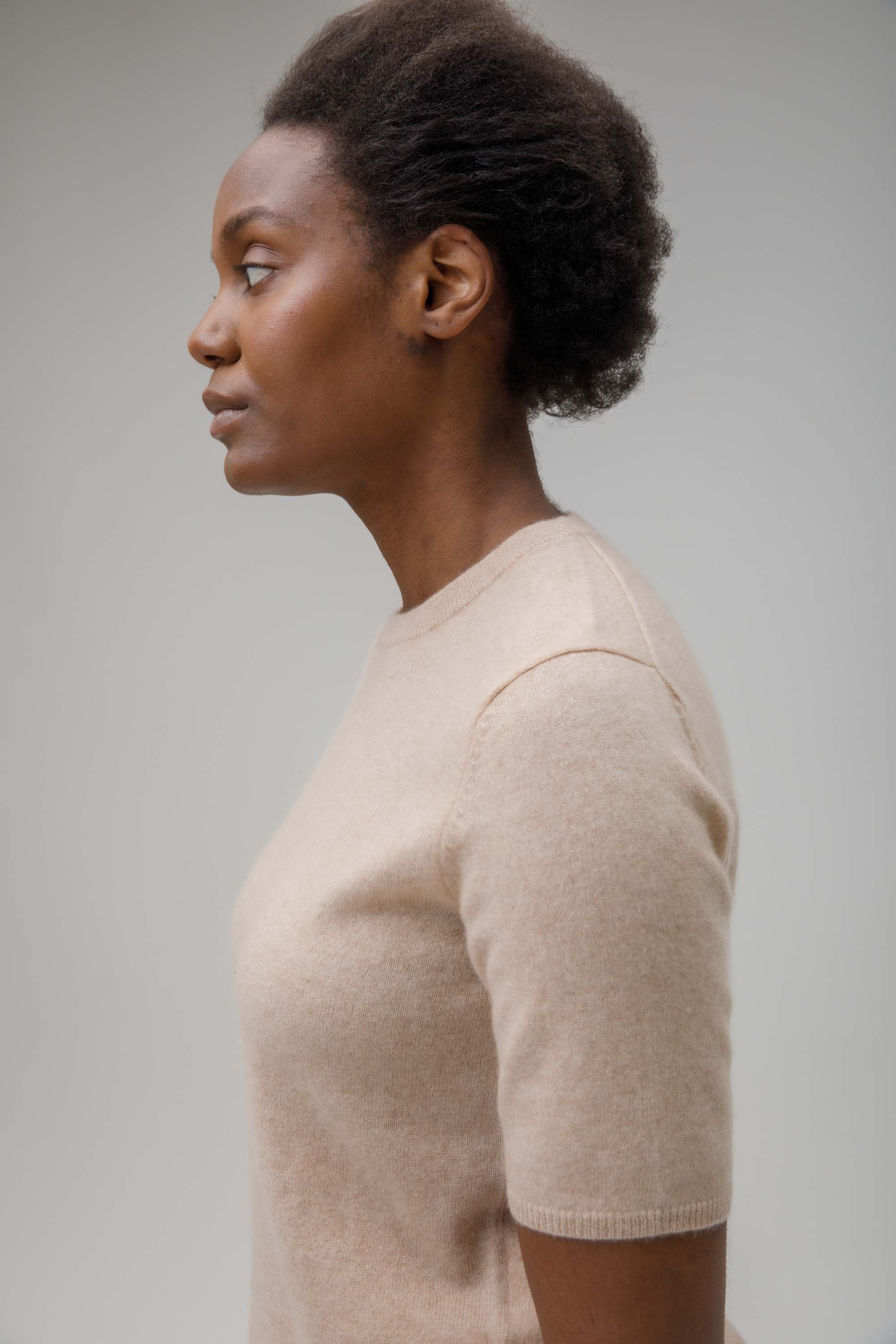Women's Crew Neck Cashmere T-Shirt - Vicuna - Image 3