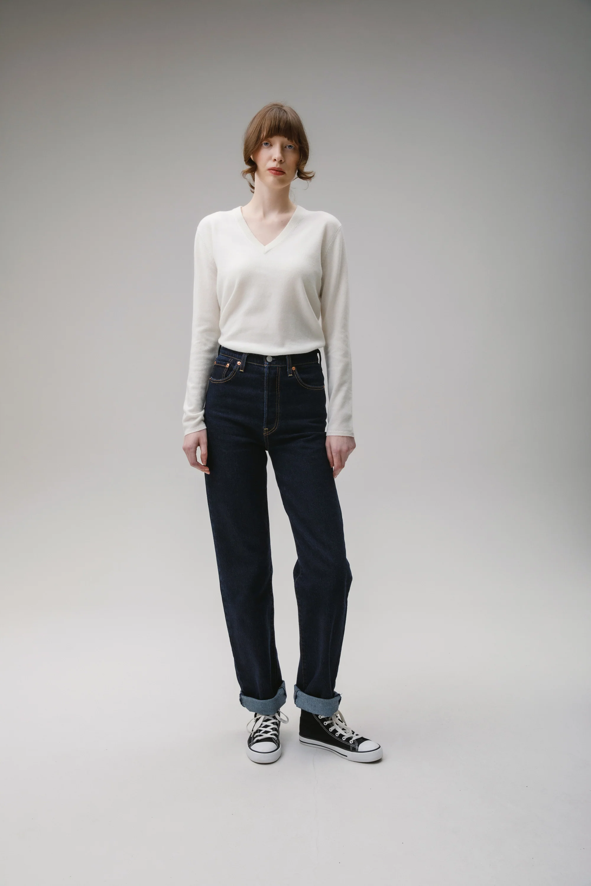 Women's Cashmere V Neck Jumper - Soft Cream - Image 3