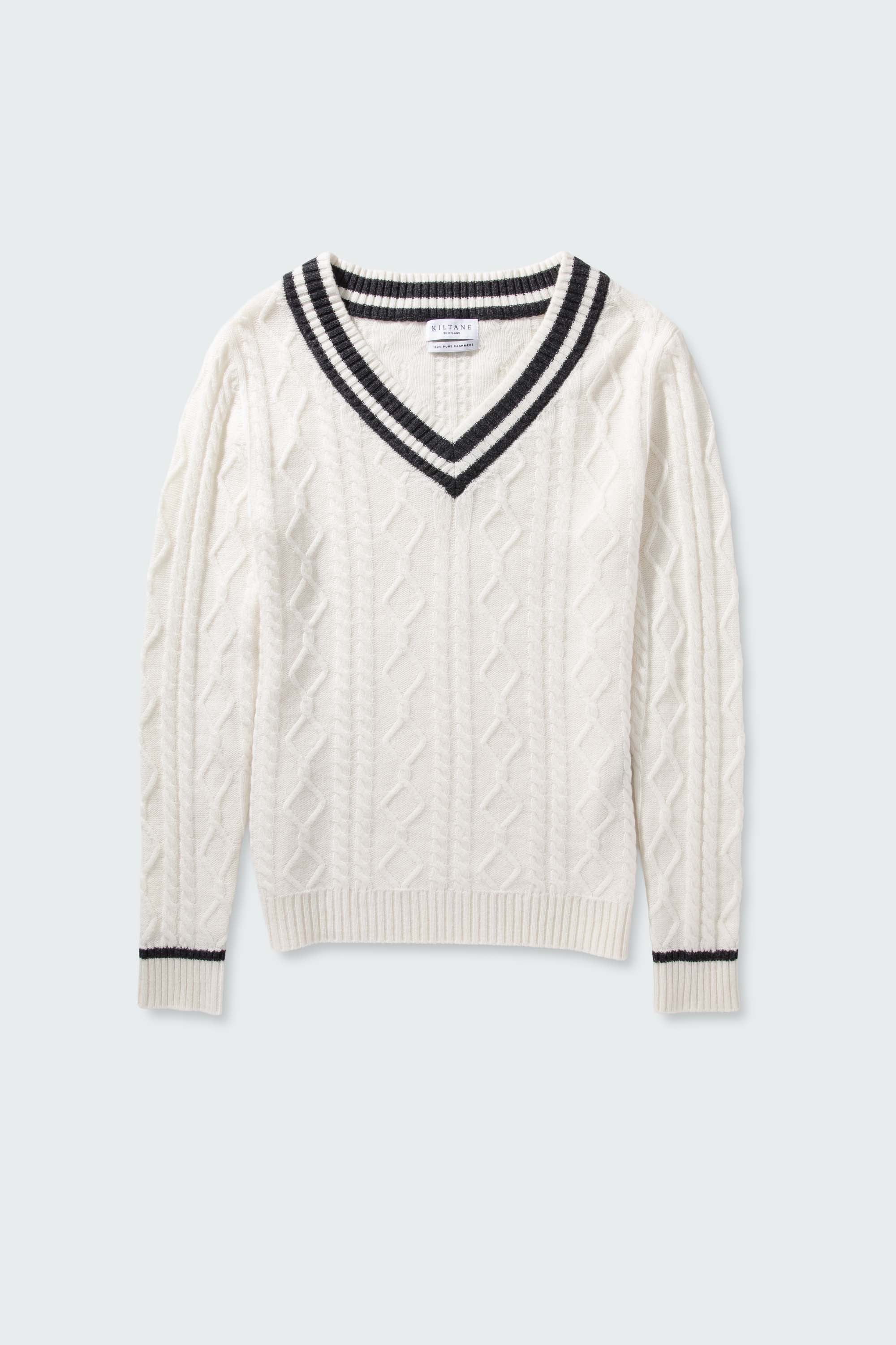 Women's Cashmere Cricket Style Jumper - Cream & Charcoal - Image 7
