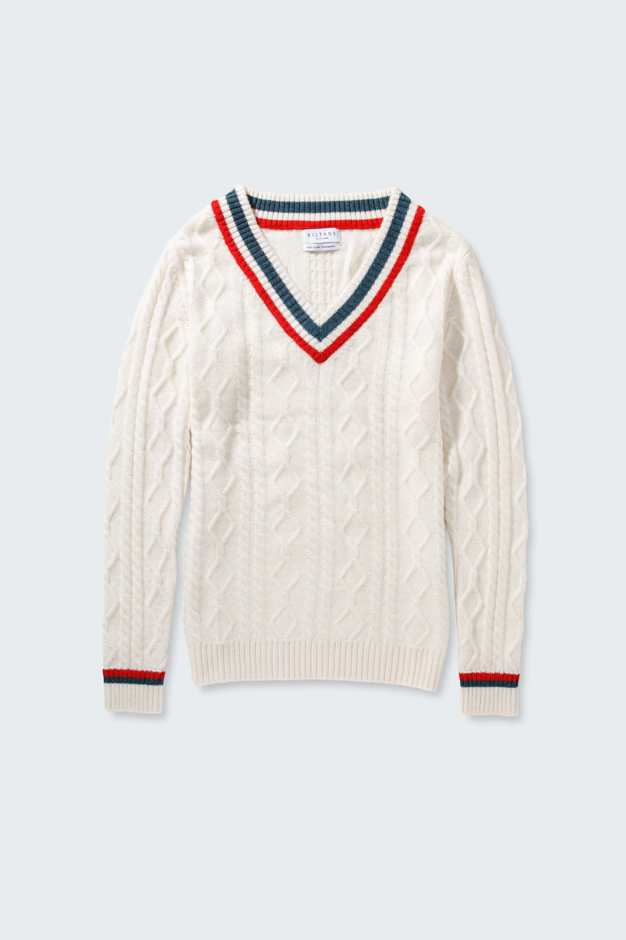 Women's Cashmere Cricket Style Jumper - Cream, Green & Red - Image 3
