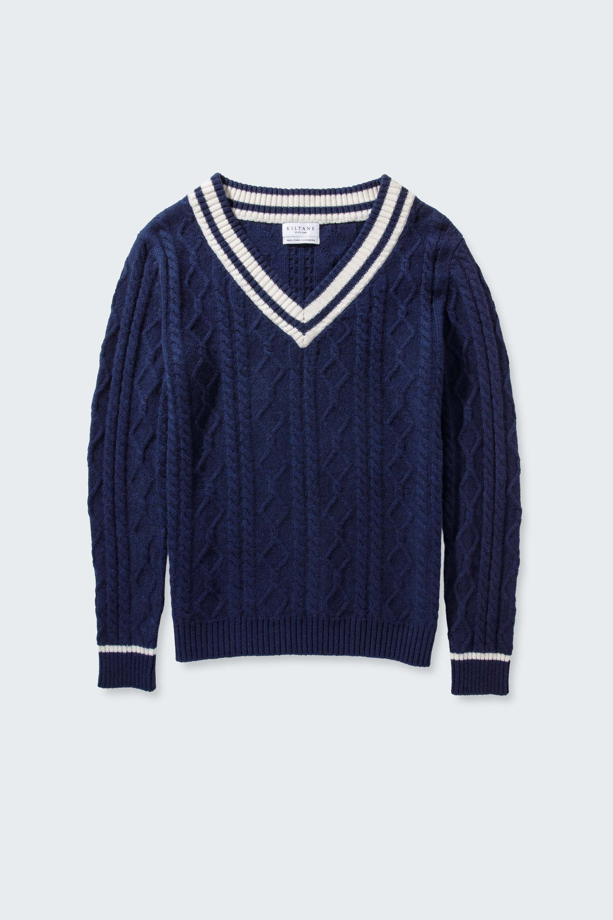 Women's Cashmere Cricket Style Jumper - Navy & Cream - Image 5