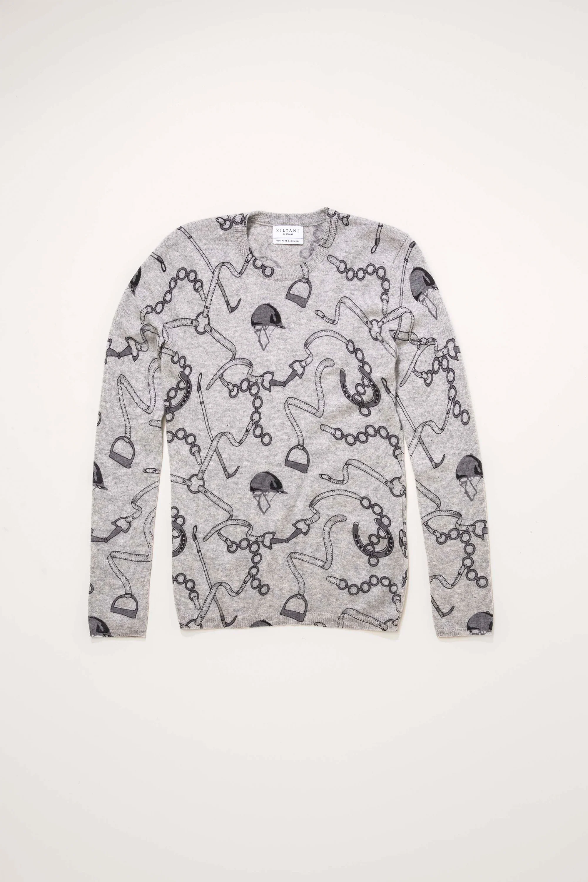 Women's Equestrian Print Crew Neck Jumper - Oyster Grey - Image 2