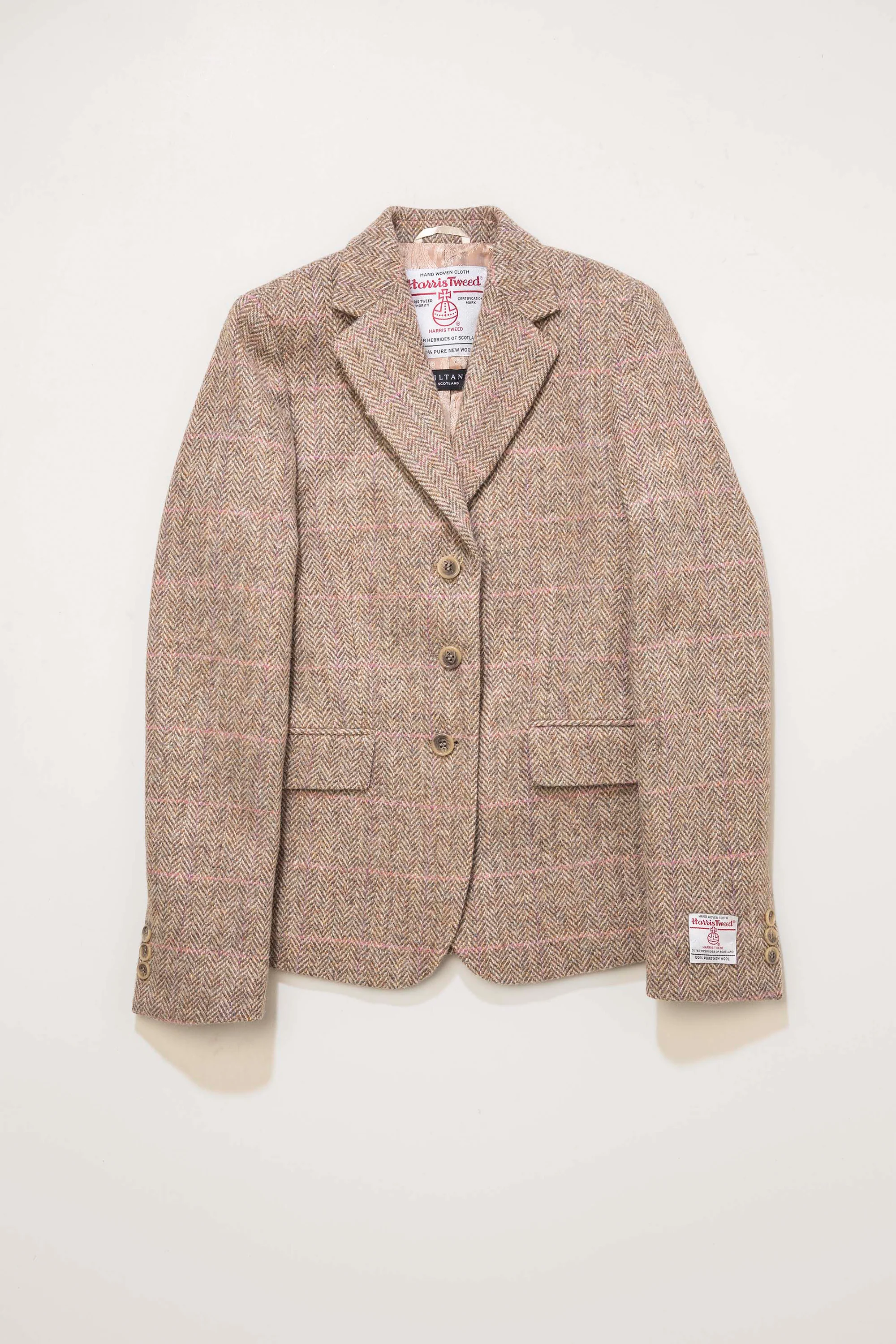 Women's Harris Tweed Claire Blazer - Beige Pink Windowpane - Image 3