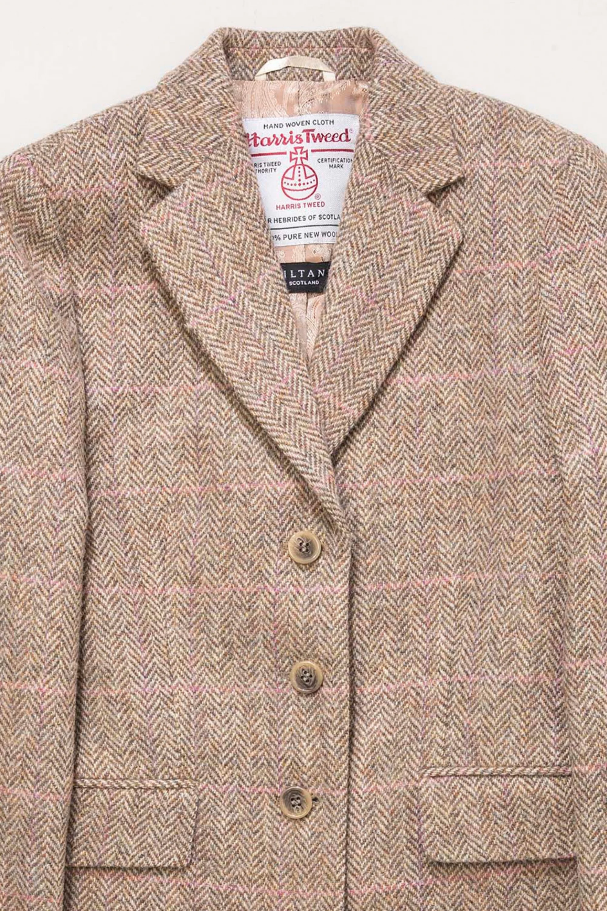 Women's Harris Tweed Claire Blazer - Beige Pink Windowpane - Image 4