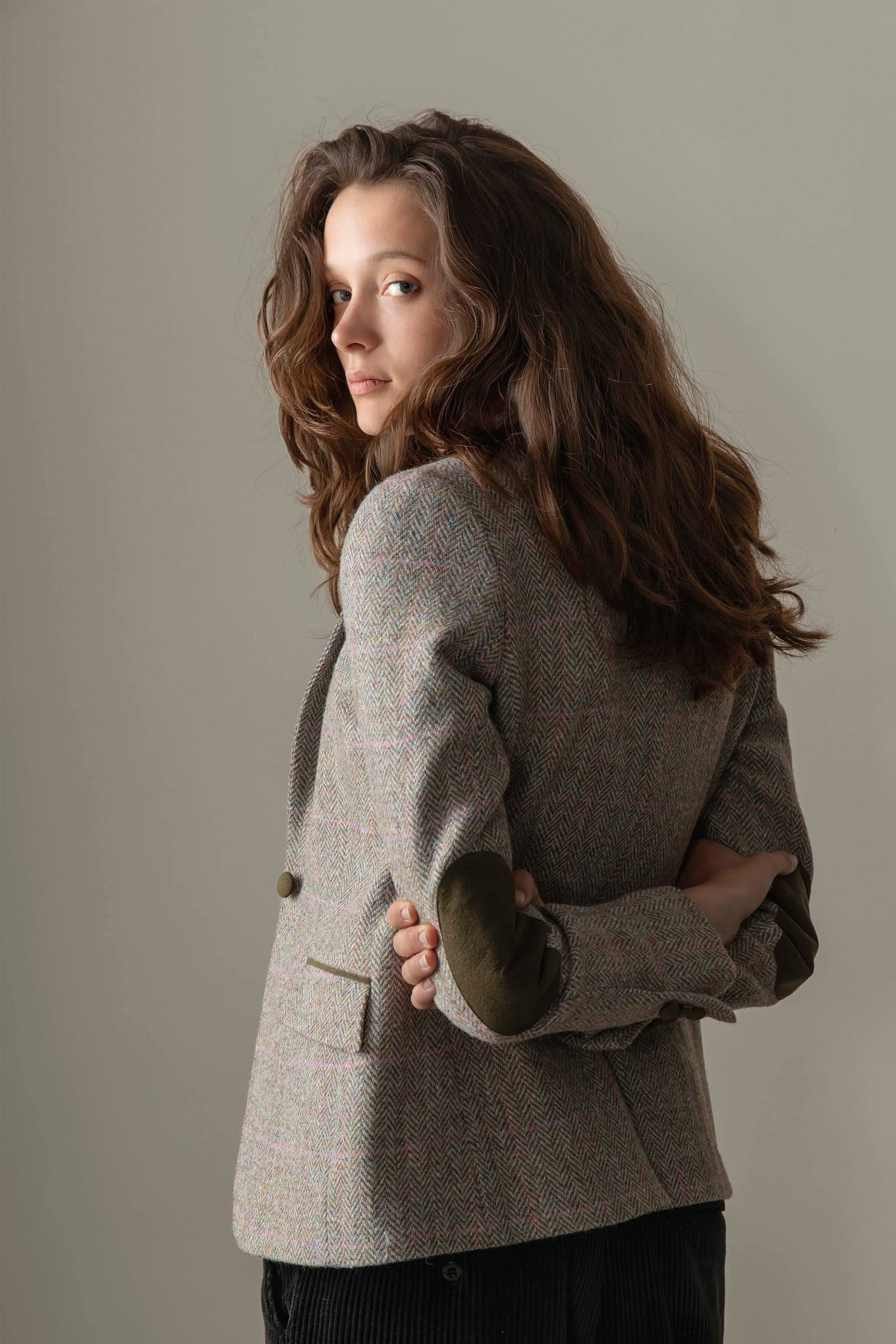 Women's Harris Tweed Janice Blazer - Blue Beige Pink Windowpane - Image 2