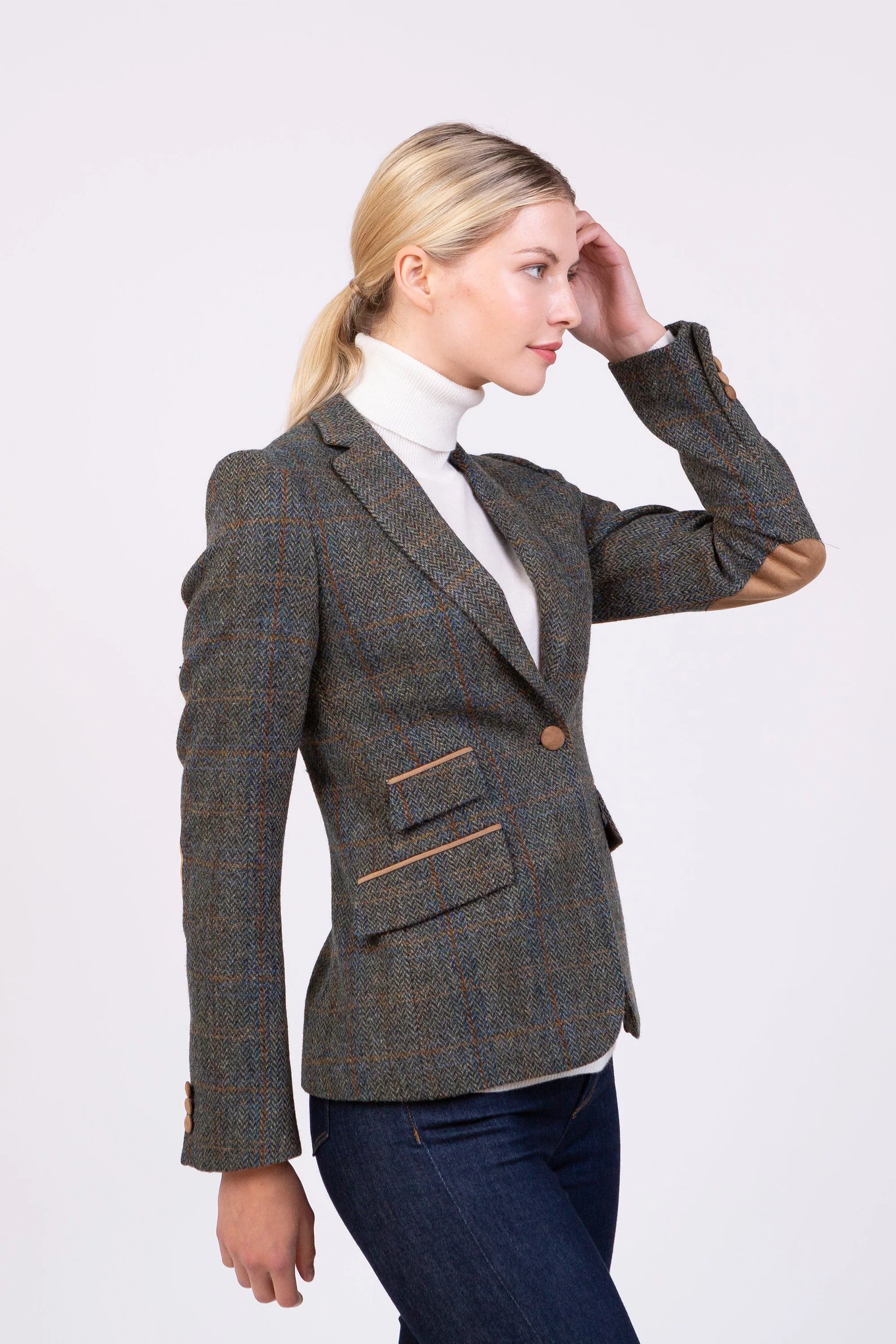 Women's Harris Tweed Janice Blazer - Dark Green Check - Image 2