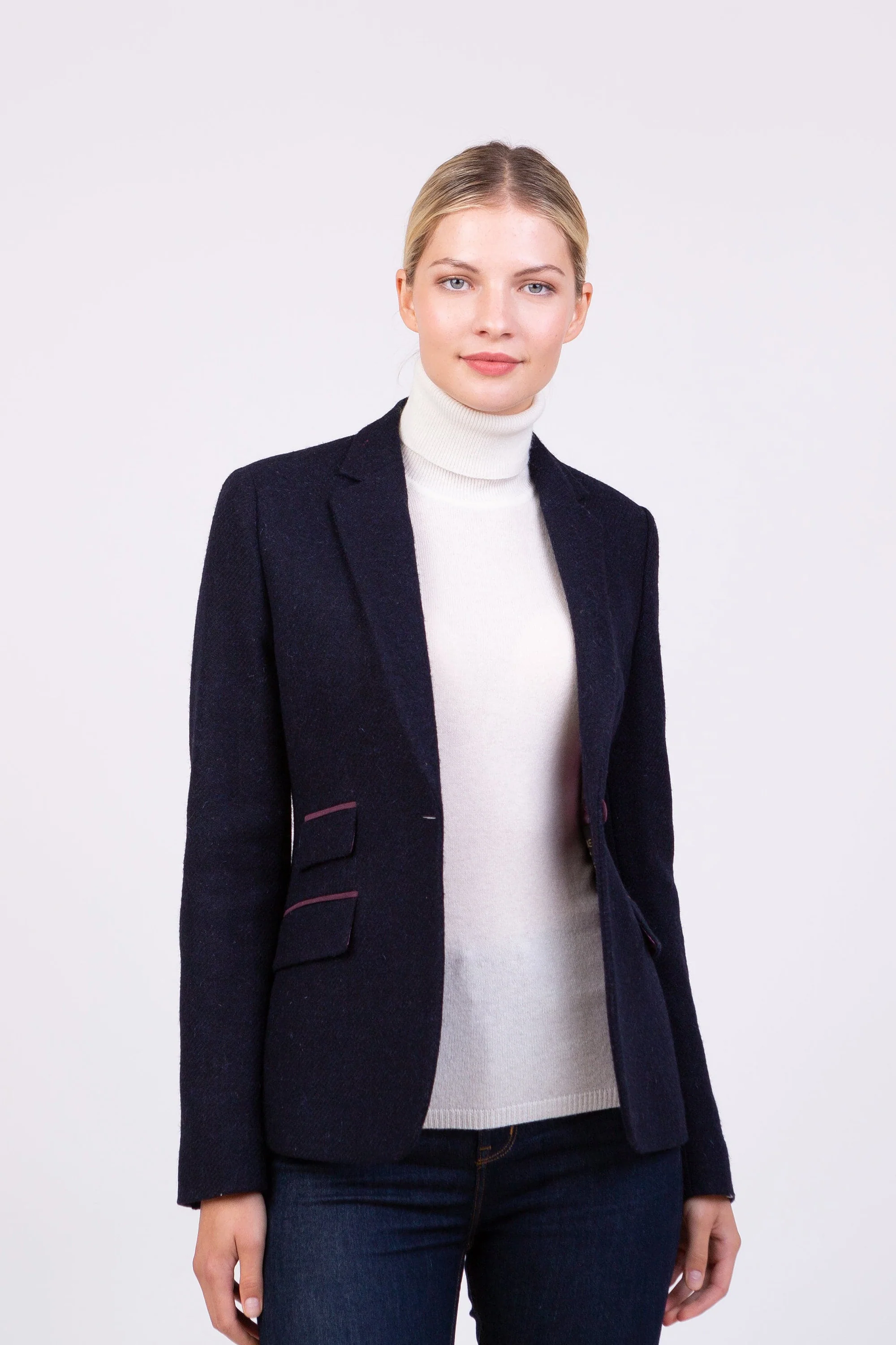 Women's Harris Tweed Janice Blazer - Dark Navy Twill Solid - Image 2