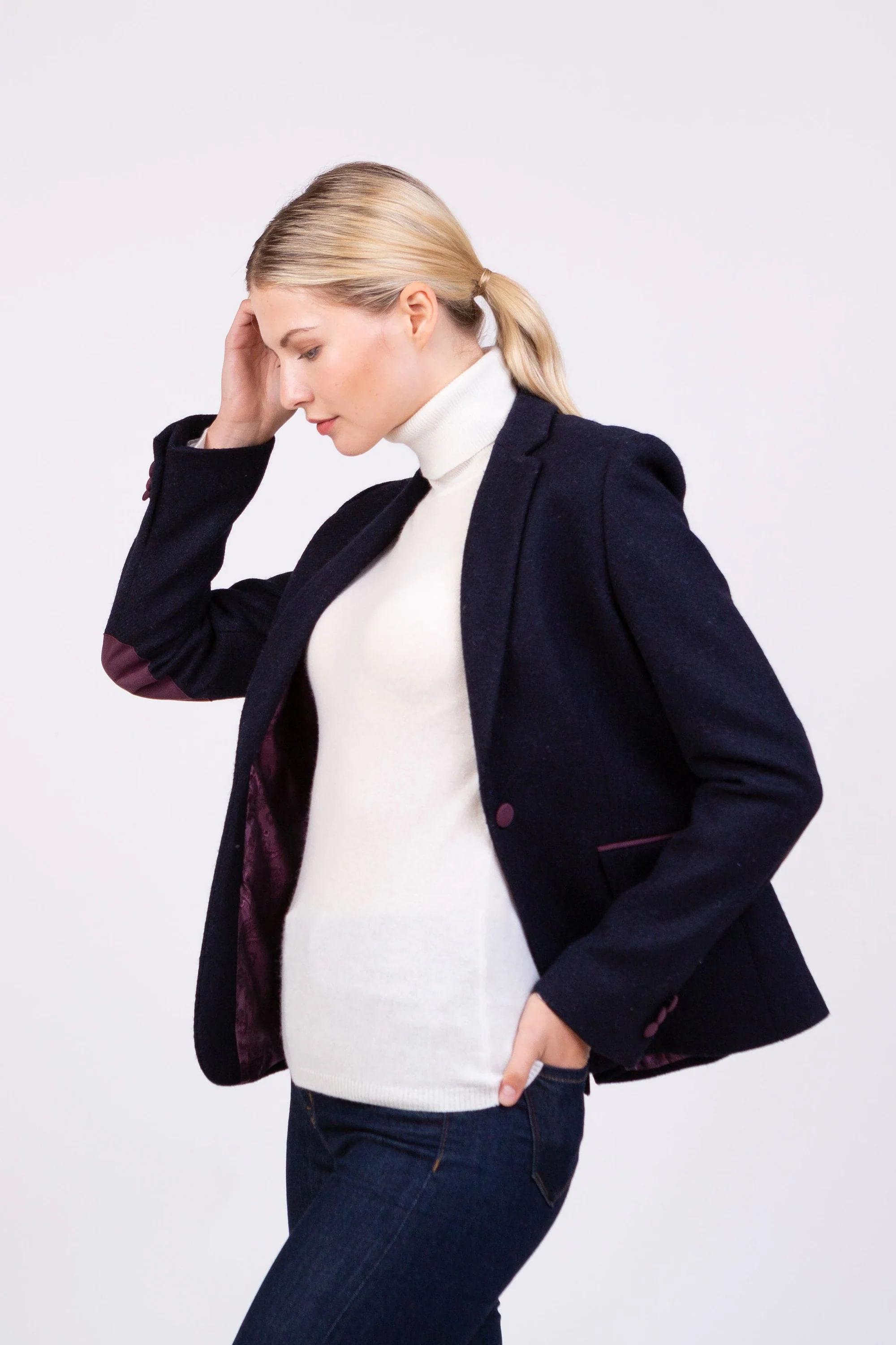 Women's Harris Tweed Janice Blazer - Dark Navy Twill Solid - Image 3