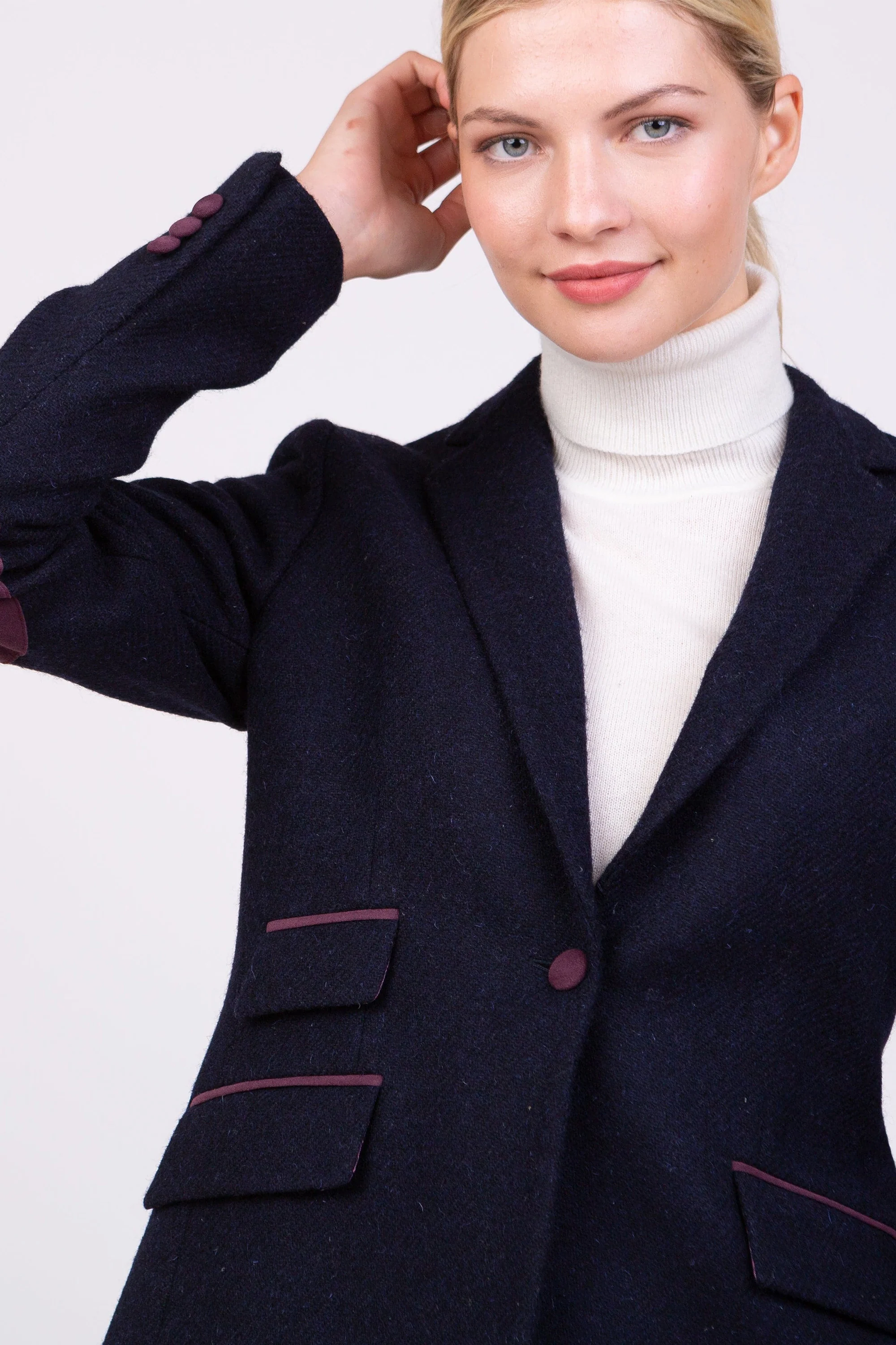 Women's Harris Tweed Janice Blazer - Dark Navy Twill Solid - Image 4