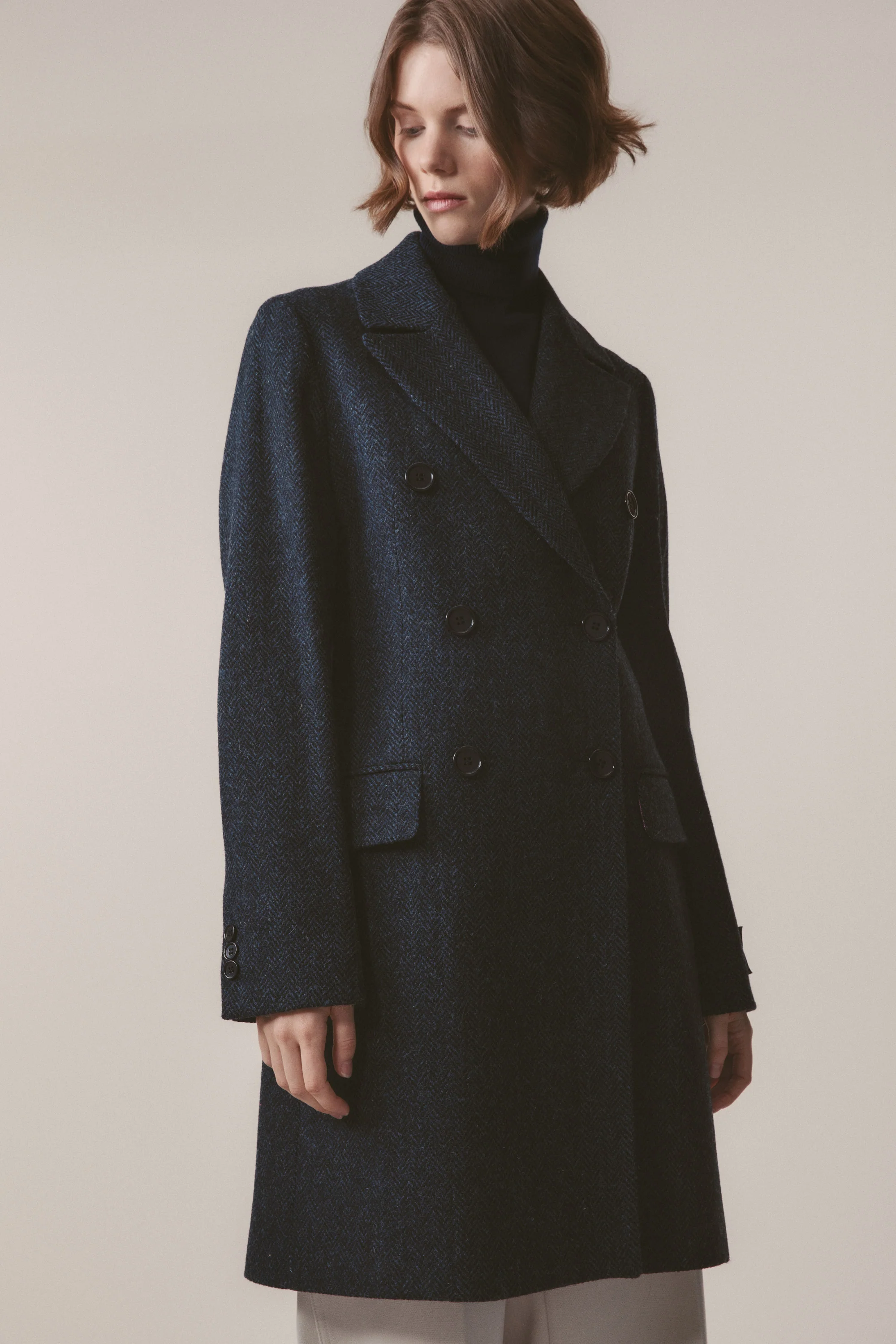 Women's Harris Tweed Melody Coat - Dark Navy Blue Herringbone - Image 2