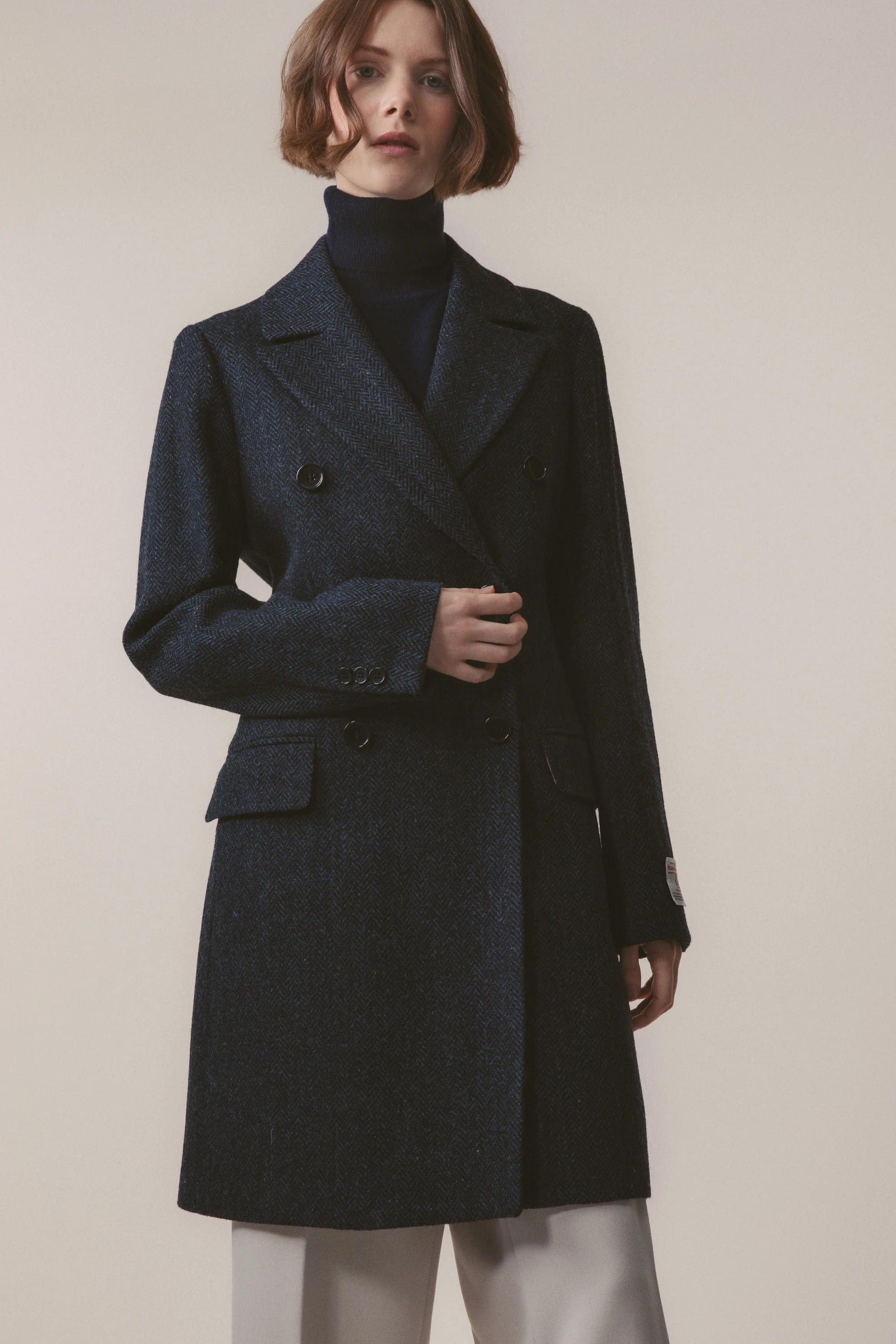 Women's Harris Tweed Melody Coat - Dark Navy Blue Herringbone - Image 3