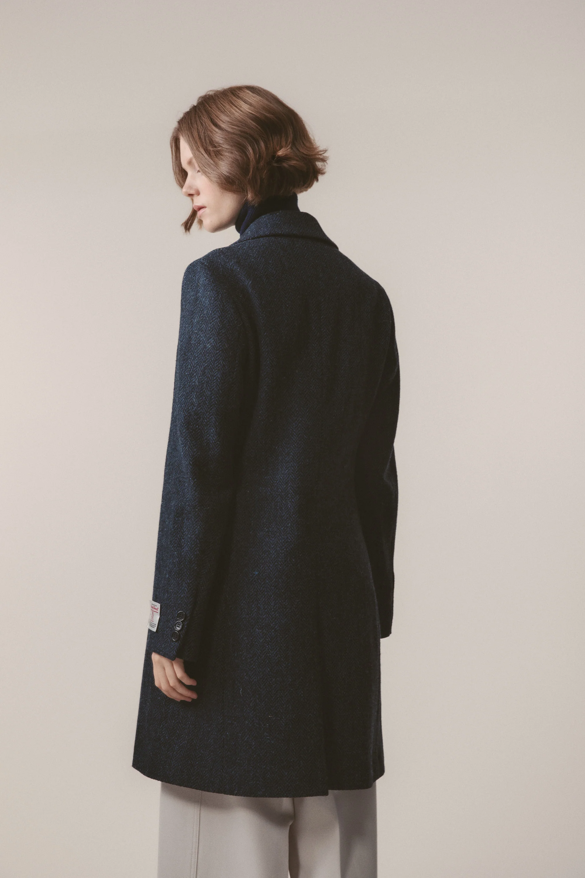Women's Harris Tweed Melody Coat - Dark Navy Blue Herringbone - Image 4