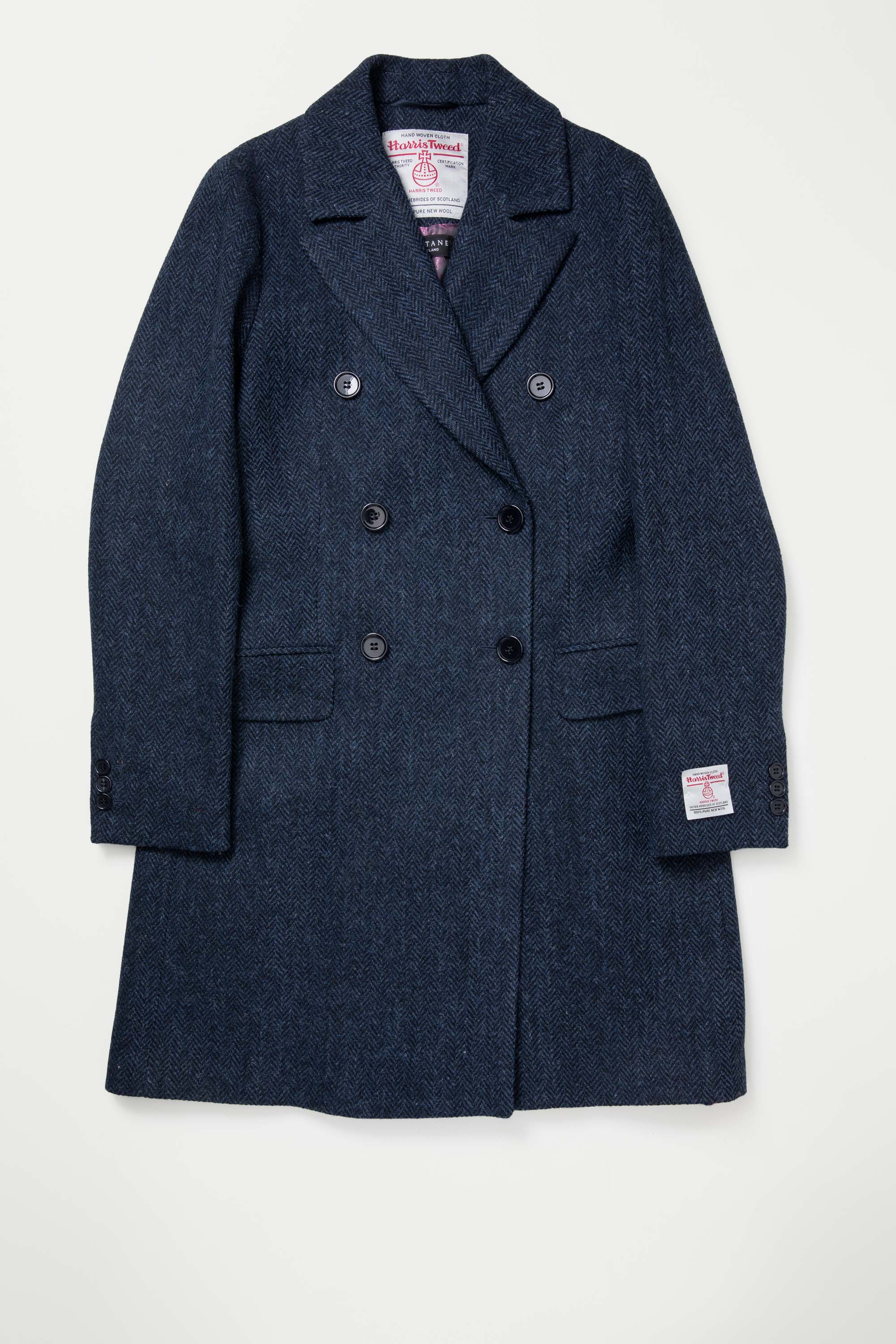 Women's Harris Tweed Melody Coat - Dark Navy Blue Herringbone - Image 5