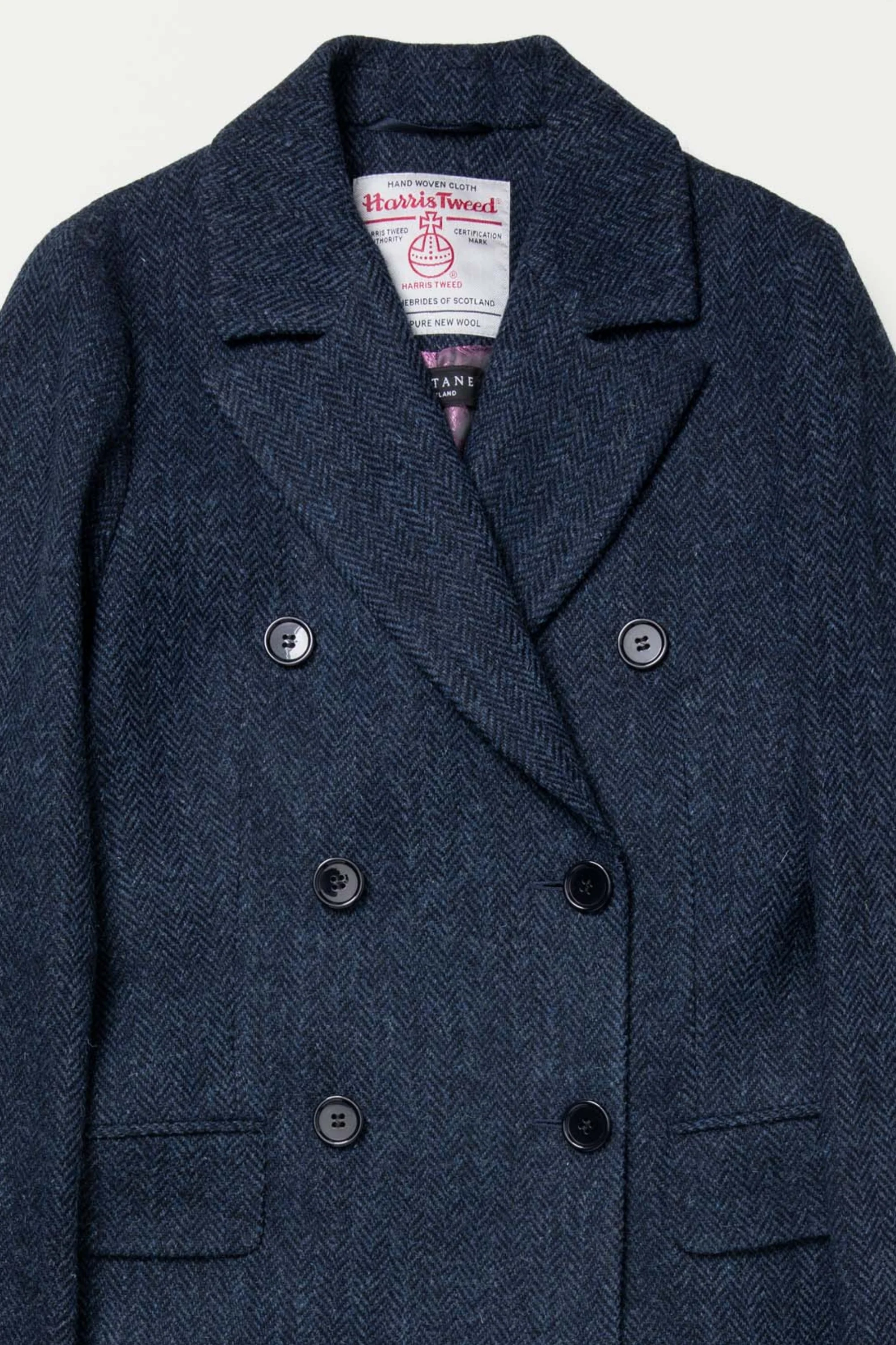 Women's Harris Tweed Melody Coat - Dark Navy Blue Herringbone - Image 6