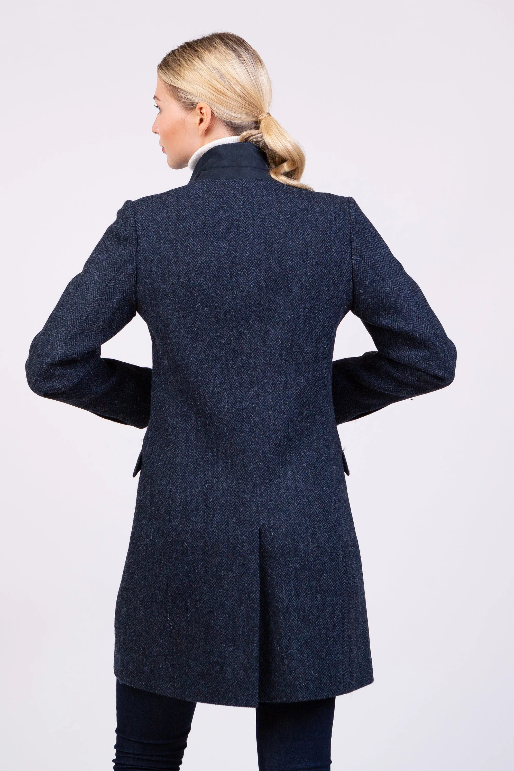 Women's Harris Tweed Tori Coat - Dark Navy Blue Herringbone - Image 2