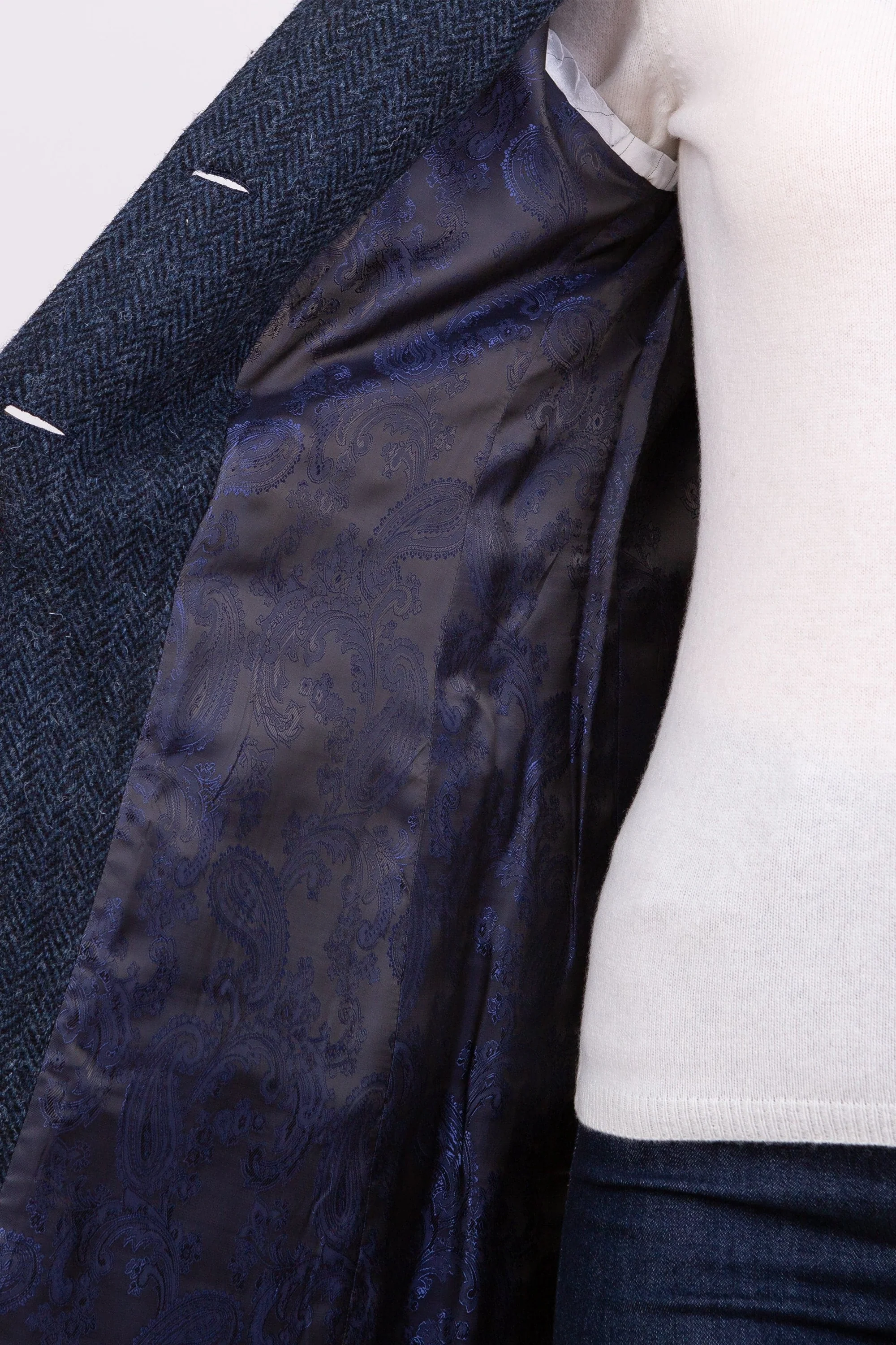Women's Harris Tweed Tori Coat - Dark Navy Blue Herringbone - Image 3