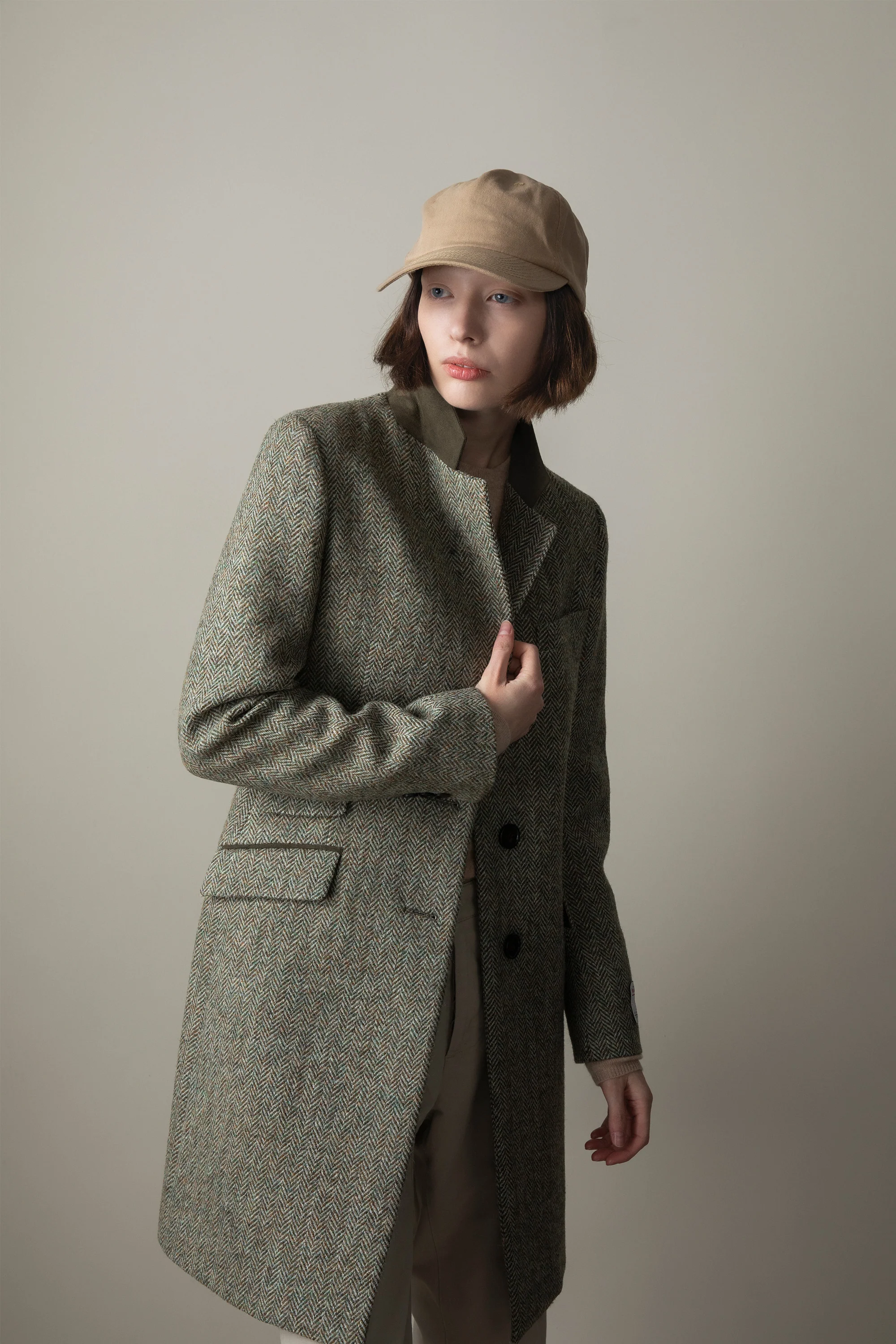 Women's Harris Tweed Tori Coat - Green Lovat Herringbone - Image 2